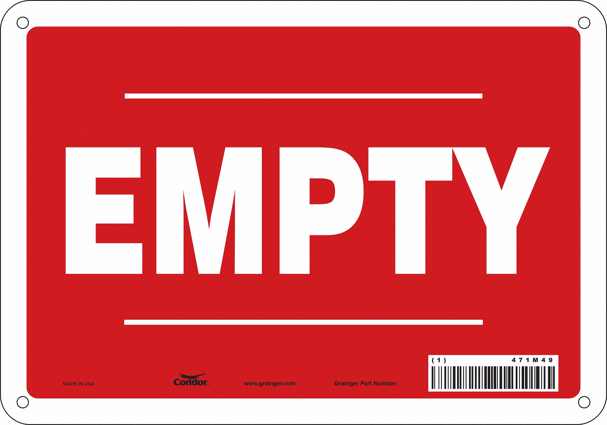 Safety Sign: Polyethylene, Mounting Holes Sign Mounting, 7 in x 10 in Nominal Sign Size, Empty