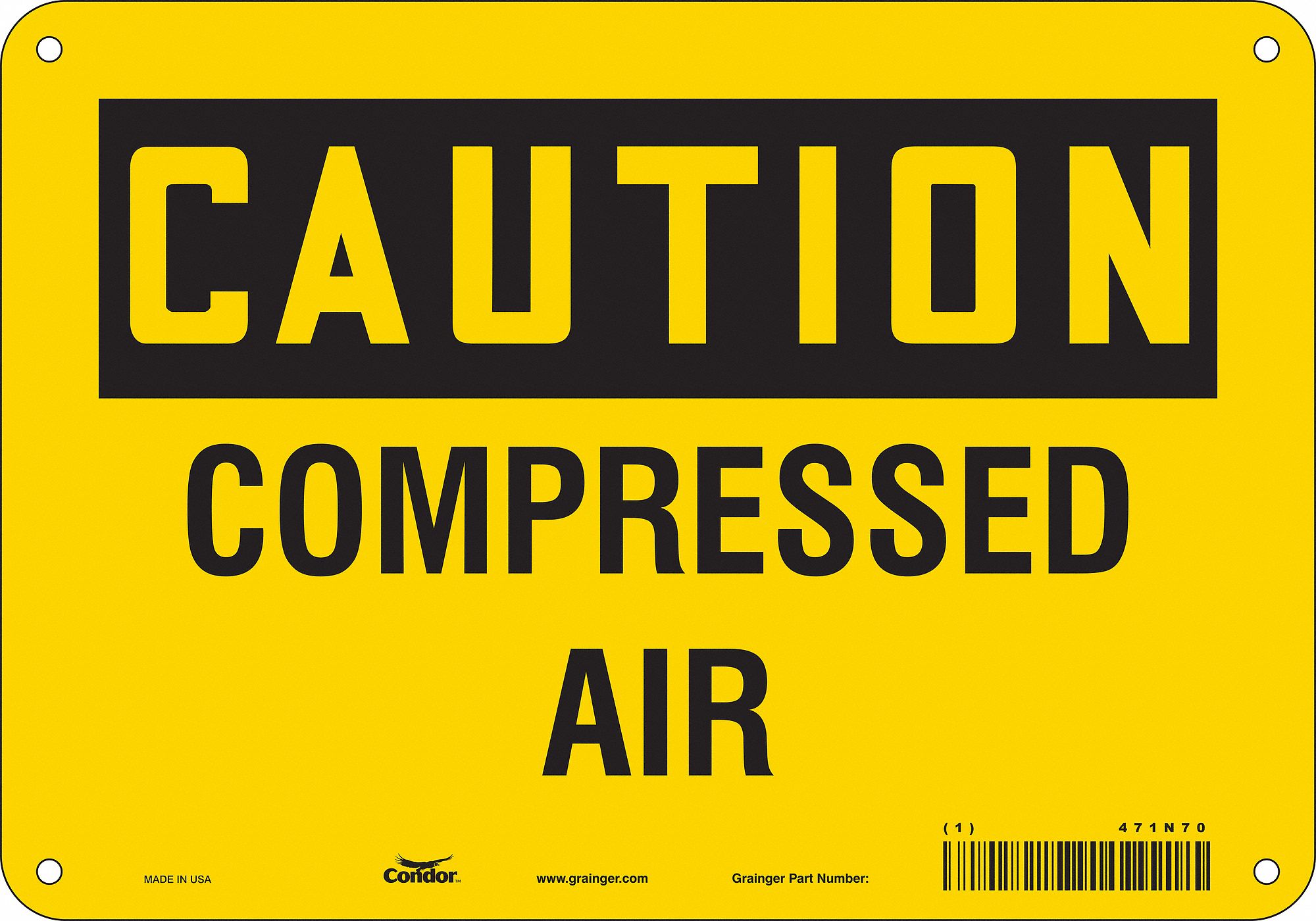 Safety Sign: Aluminum, Mounting Holes Sign Mounting, 7 in x 10 in Nominal Sign Size, 0.032 in Thick