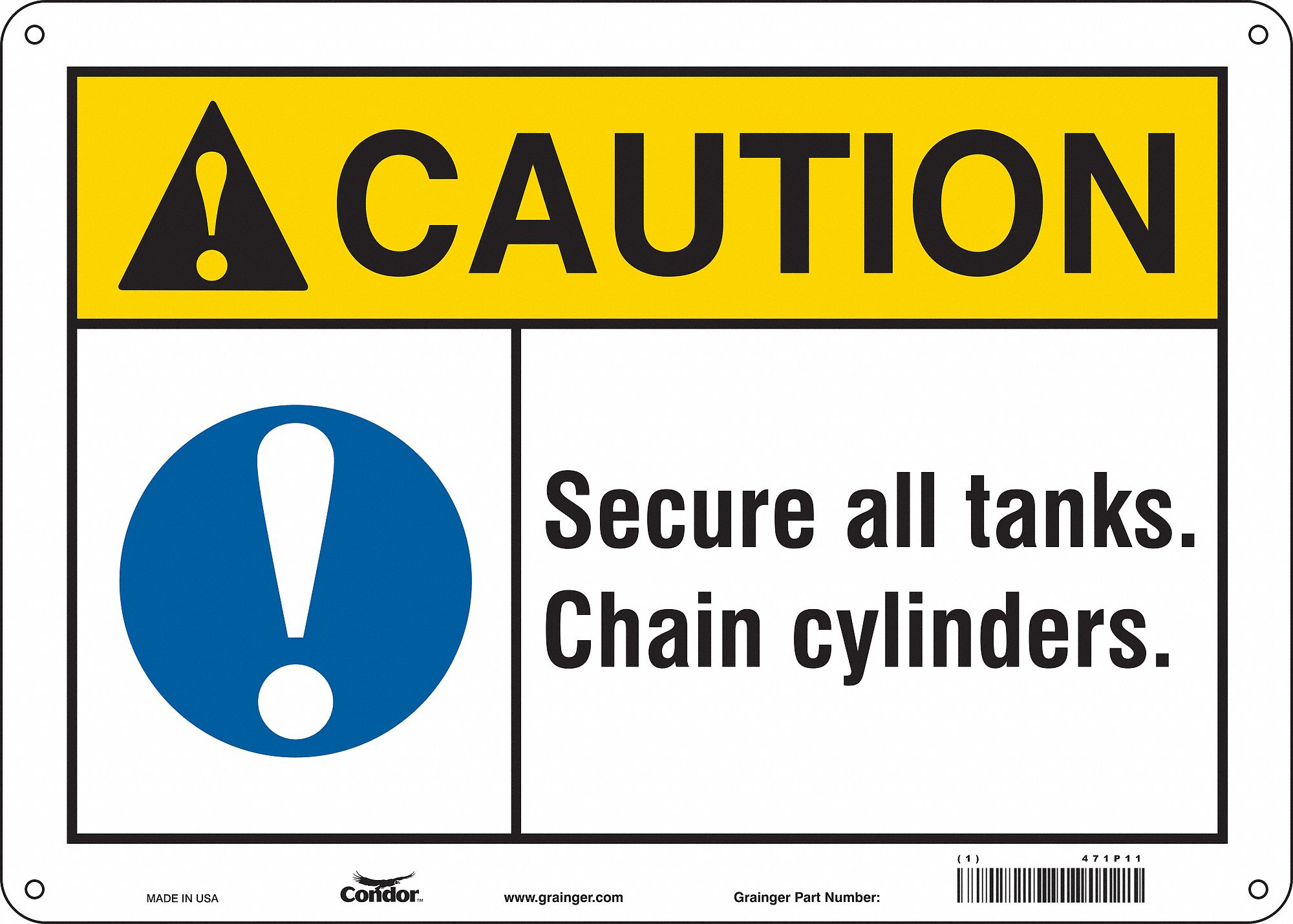 Safety Sign: Polyethylene, Mounting Holes Sign Mounting, 10 in x 14 in Nominal Sign Size, Caution