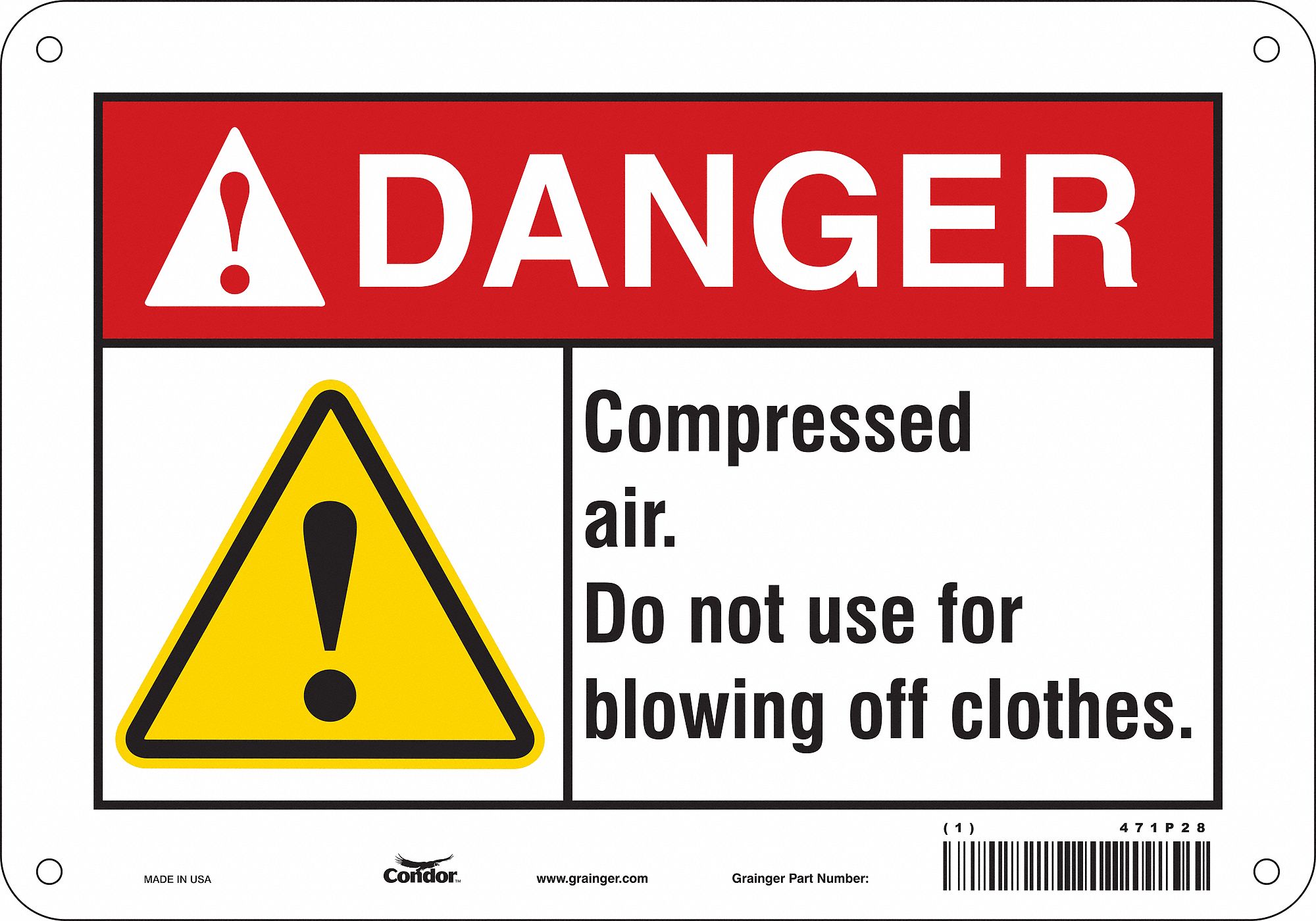 Safety Sign: Polyethylene, Mounting Holes Sign Mounting, 7 in x 10 in Nominal Sign Size