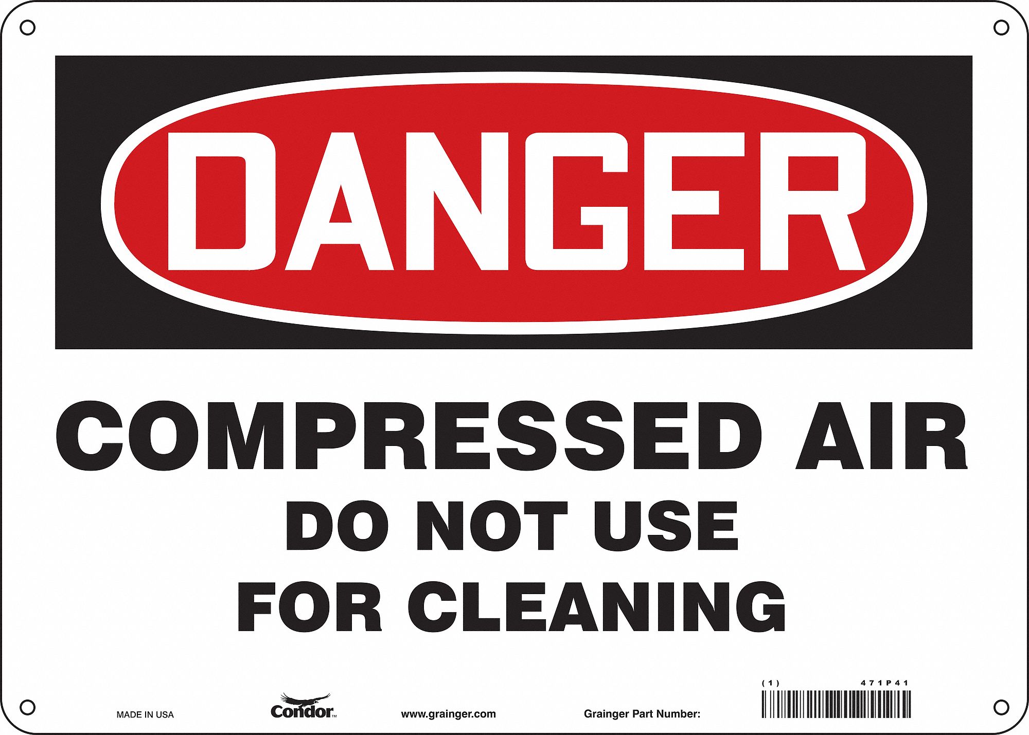 Safety Sign: Polyethylene, Mounting Holes Sign Mounting, 10 in x 14 in Nominal Sign Size
