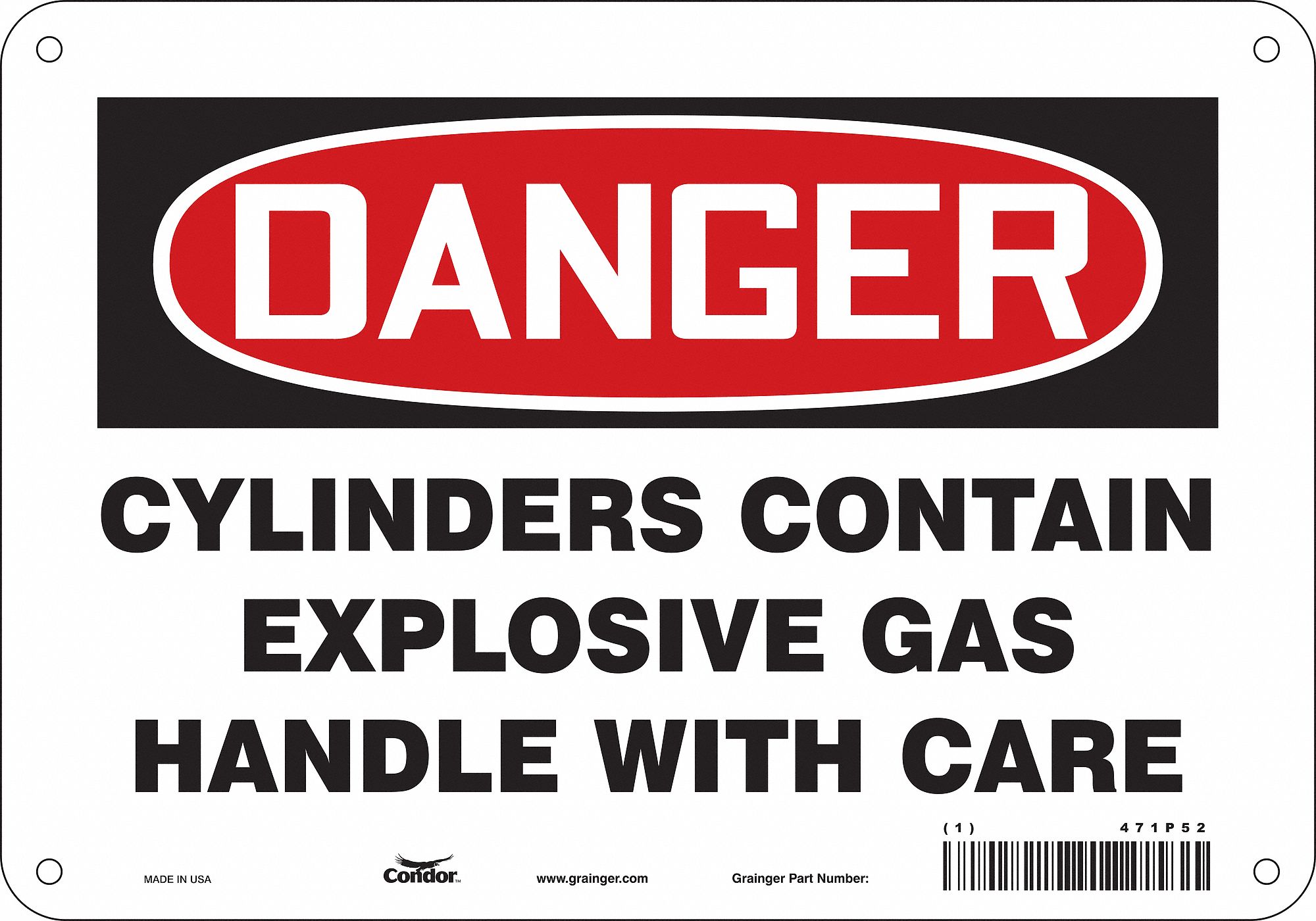 Safety Sign: Aluminum, Mounting Holes Sign Mounting, 7 in x 10 in Nominal Sign Size, 0.032 in Thick