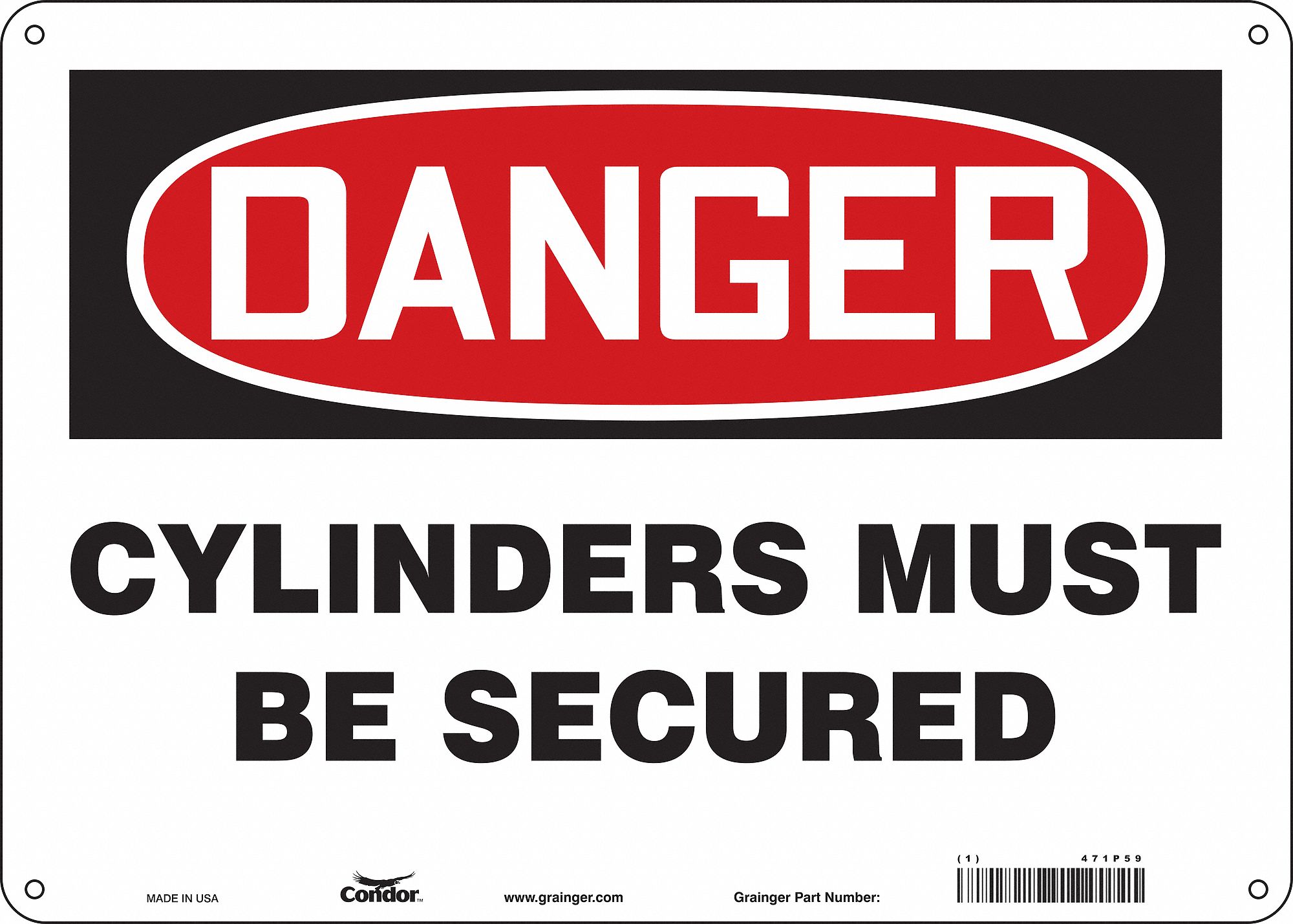 Safety Sign: Aluminum, Mounting Holes Sign Mounting, 10 in x 14 in Nominal Sign Size, 0.032 in Thick