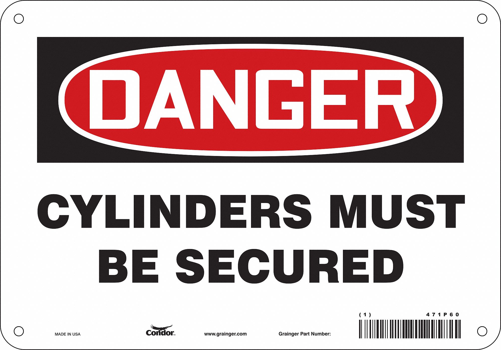 Safety Sign: Polyethylene, Mounting Holes Sign Mounting, 7 in x 10 in Nominal Sign Size, Danger