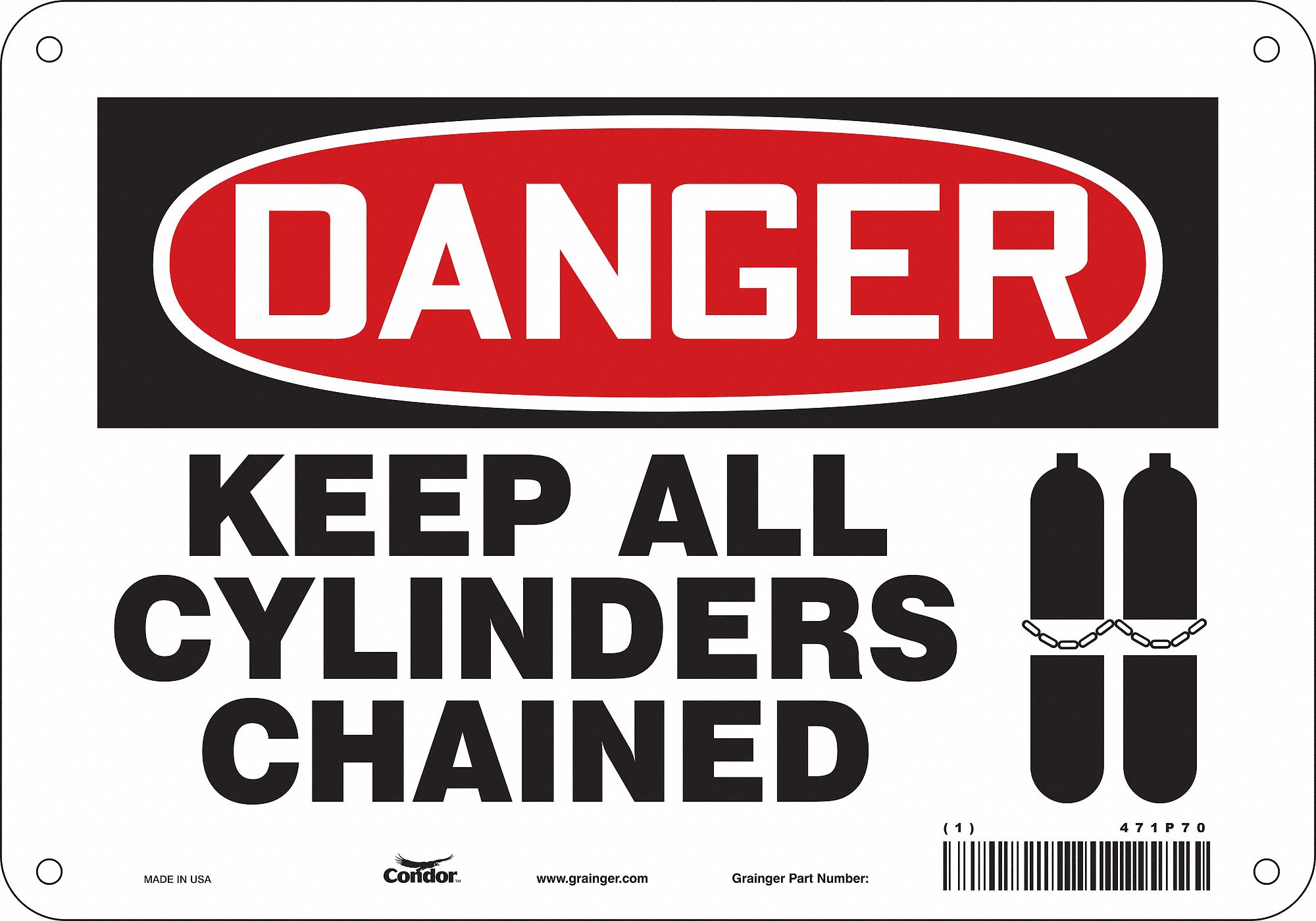 Safety Sign: Aluminum, Mounting Holes Sign Mounting, 7 in x 10 in Nominal Sign Size, 0.032 in Thick