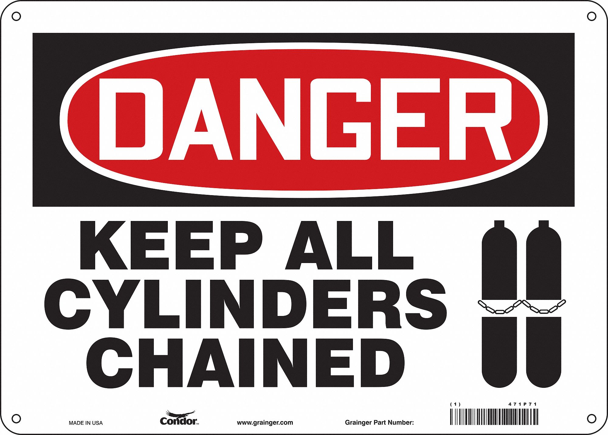 Safety Sign: Aluminum, Mounting Holes Sign Mounting, 10 in x 14 in Nominal Sign Size, 0.032 in Thick