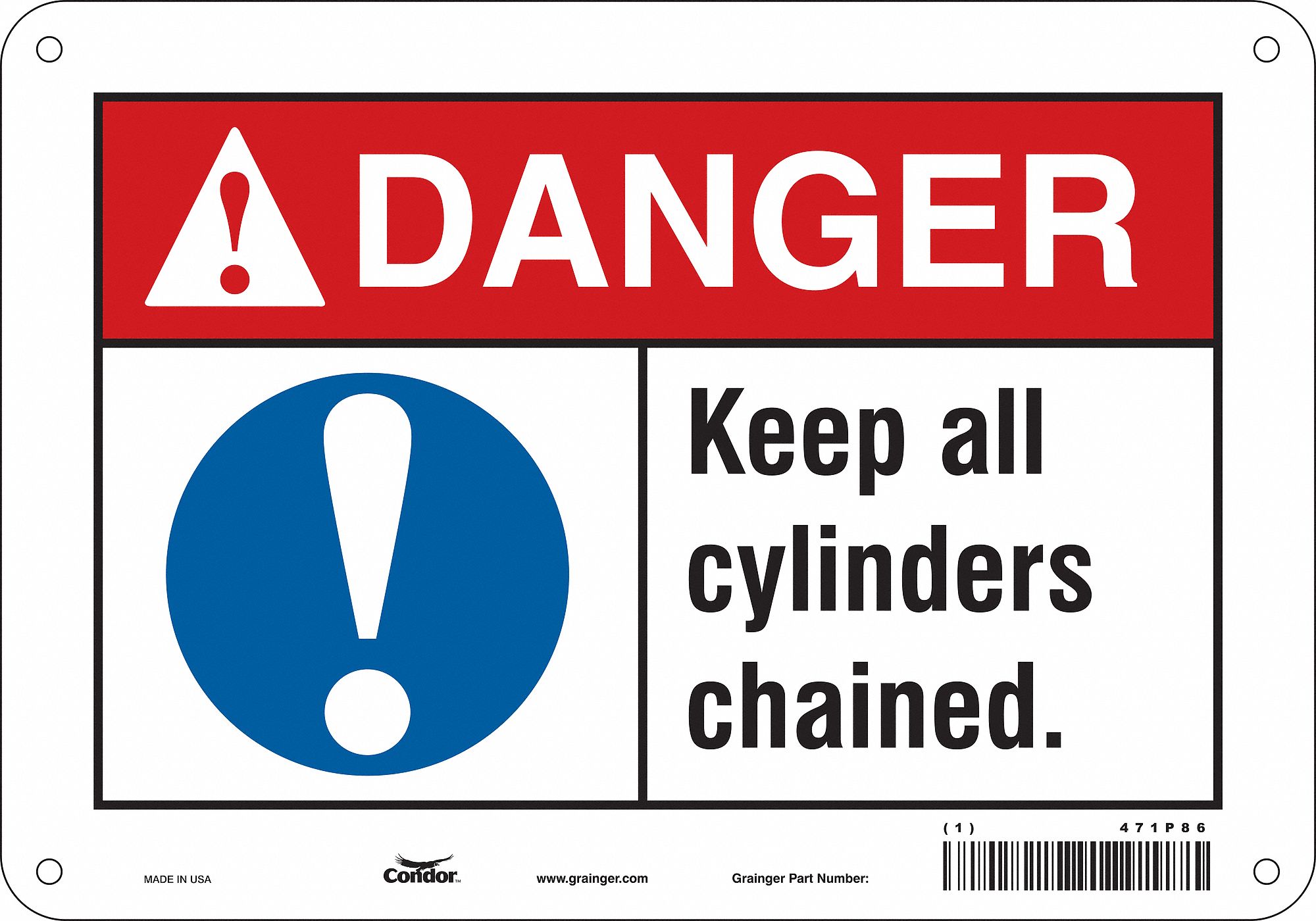 Safety Sign: Aluminum, Mounting Holes Sign Mounting, 7 in x 10 in Nominal Sign Size, 0.032 in Thick
