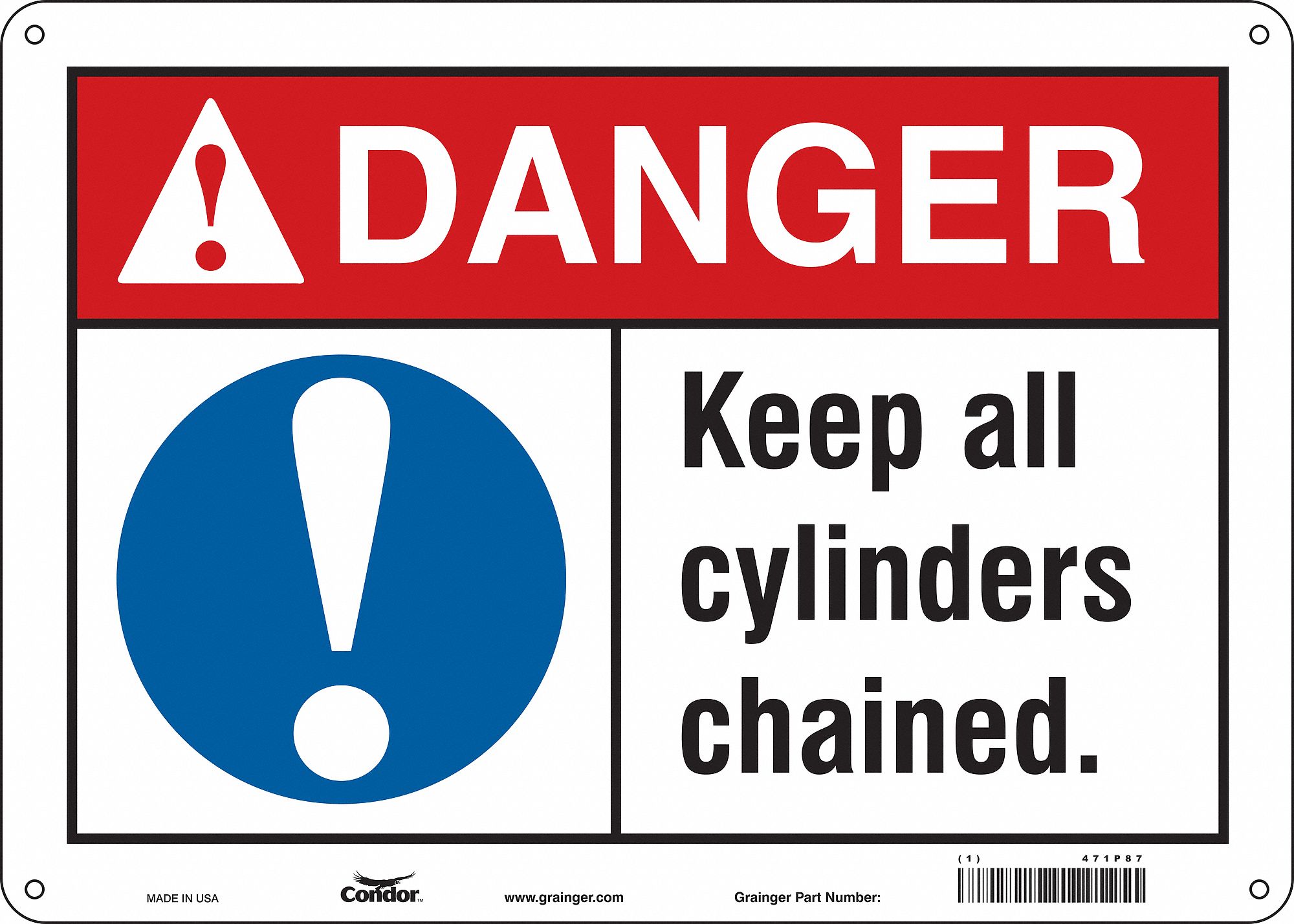 Safety Sign: Aluminum, Mounting Holes Sign Mounting, 10 in x 14 in Nominal Sign Size, 0.032 in Thick