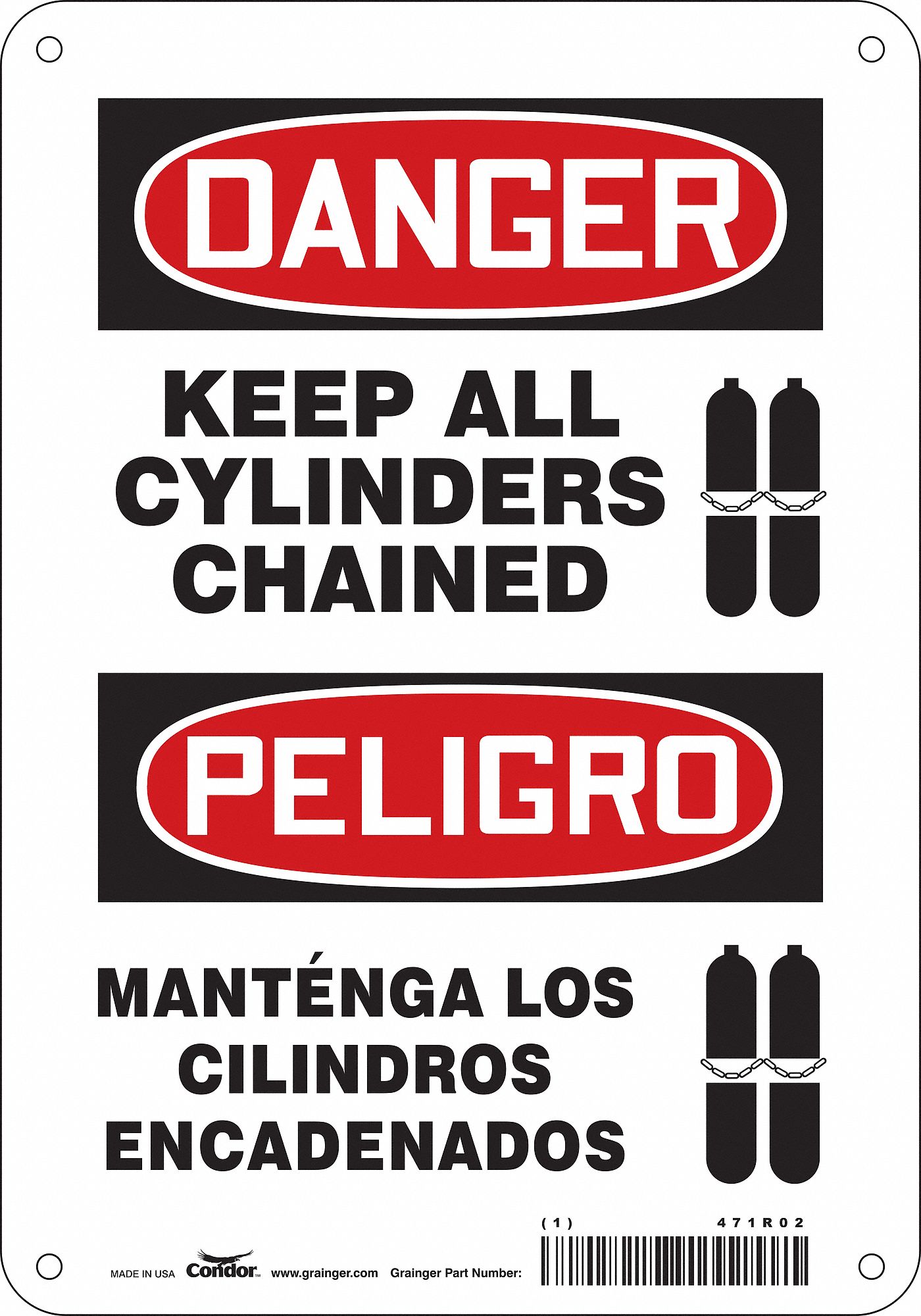 Safety Sign: Aluminum, Mounting Holes Sign Mounting, 10 in x 7 in Nominal Sign Size, 0.032 in Thick