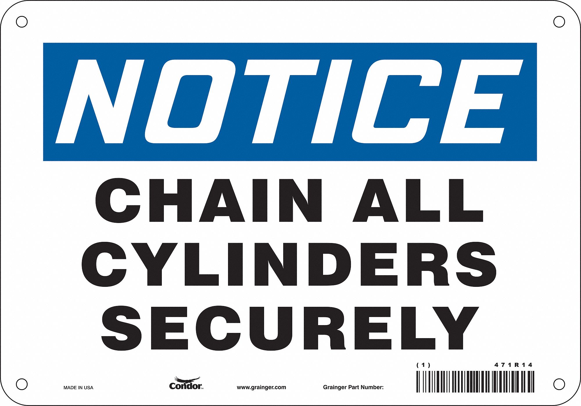 Safety Sign: Aluminum, Mounting Holes Sign Mounting, 7 in x 10 in Nominal Sign Size, 0.032 in Thick