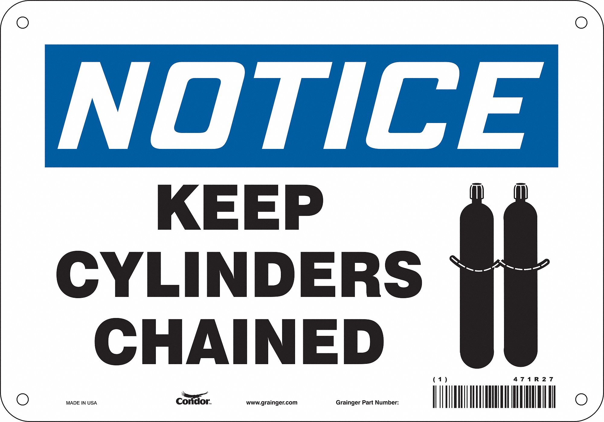 Safety Sign: Aluminum, Mounting Holes Sign Mounting, 7 in x 10 in Nominal Sign Size, 0.032 in Thick