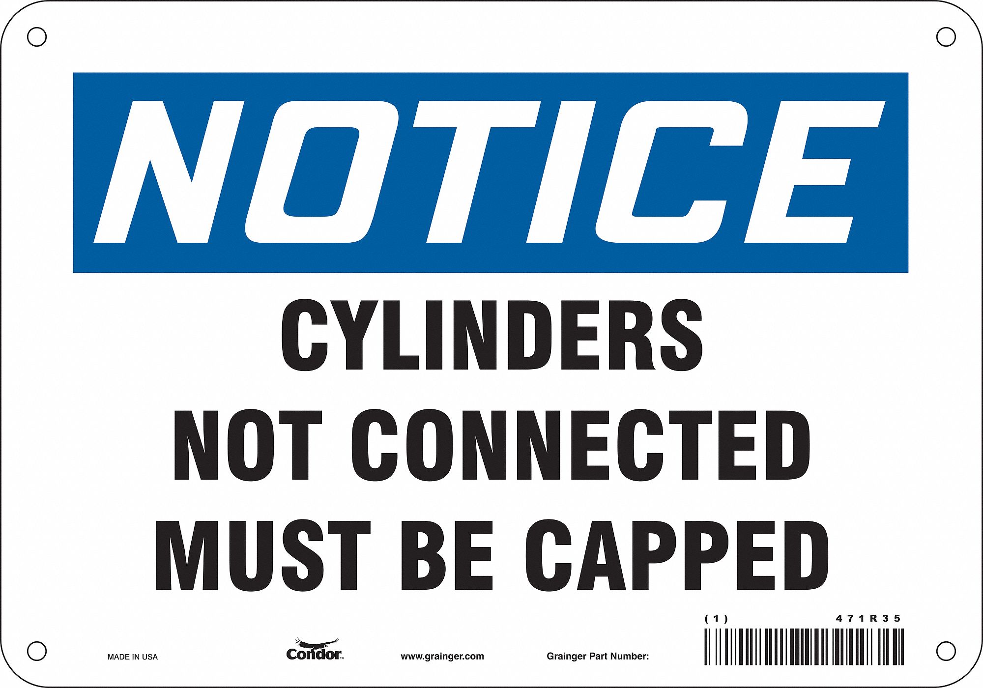 Safety Sign: Aluminum, Mounting Holes Sign Mounting, 7 in x 10 in Nominal Sign Size, 0.032 in Thick