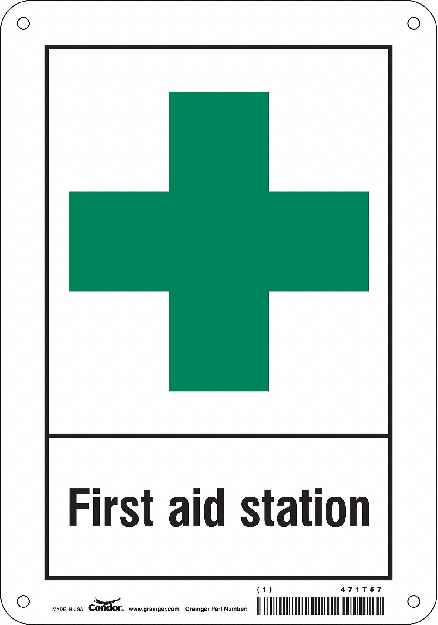 Safety Sign: Aluminum, Mounting Holes Sign Mounting, 10 in x 7 in Nominal Sign Size, 0.032 in Thick
