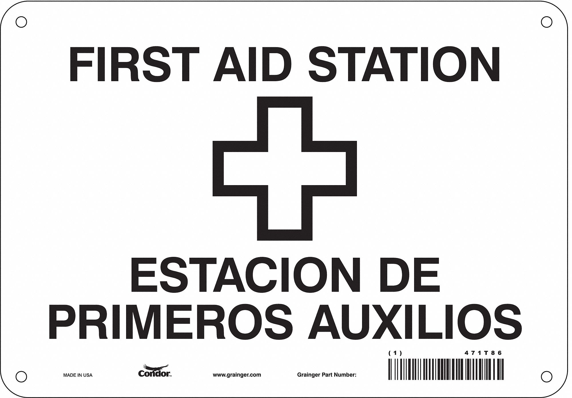 Safety Sign: Aluminum, Mounting Holes Sign Mounting, 7 in x 10 in Nominal Sign Size, 0.032 in Thick