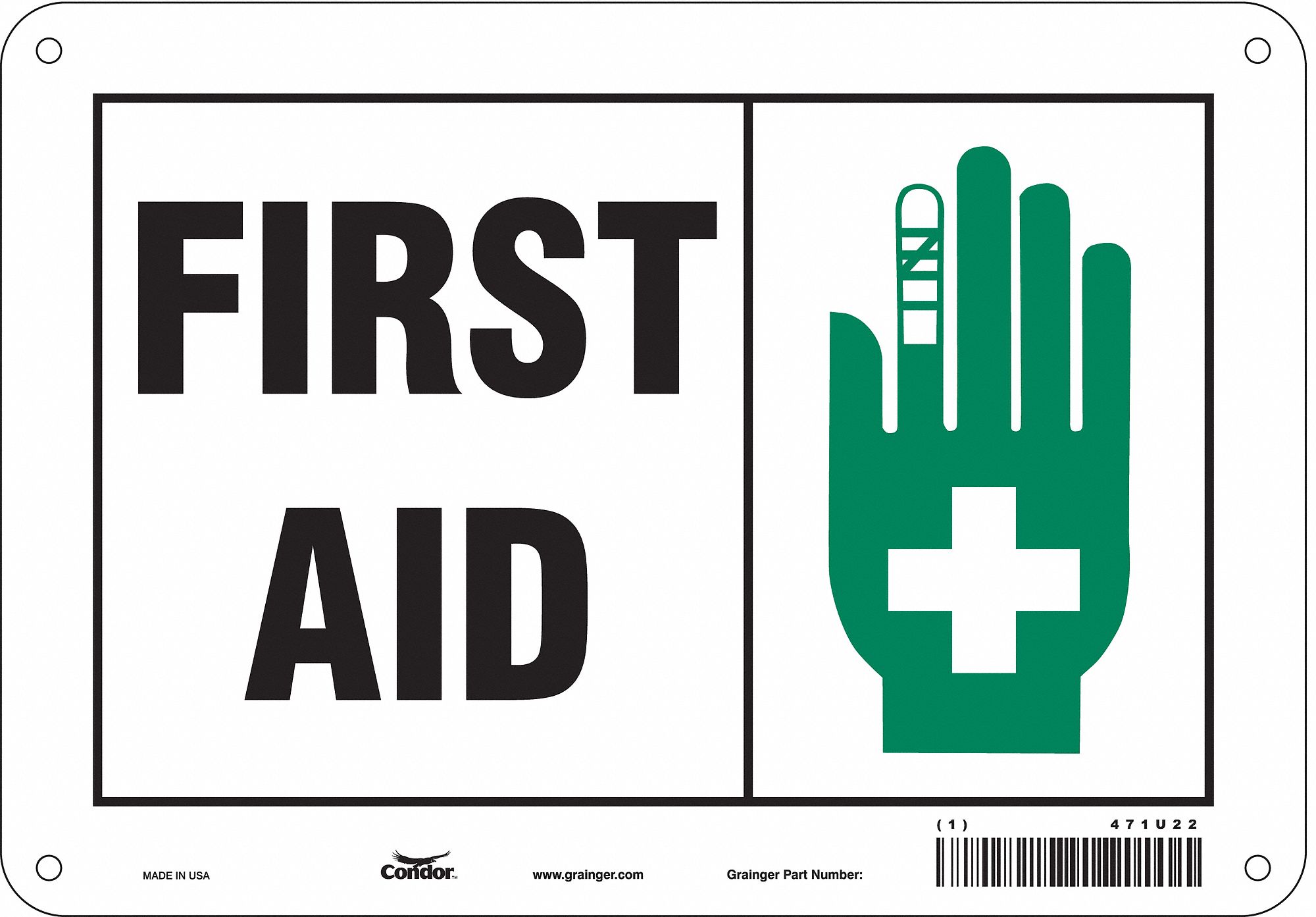 Safety Sign: Aluminum, Mounting Holes Sign Mounting, 7 in x 10 in Nominal Sign Size, 0.032 in Thick
