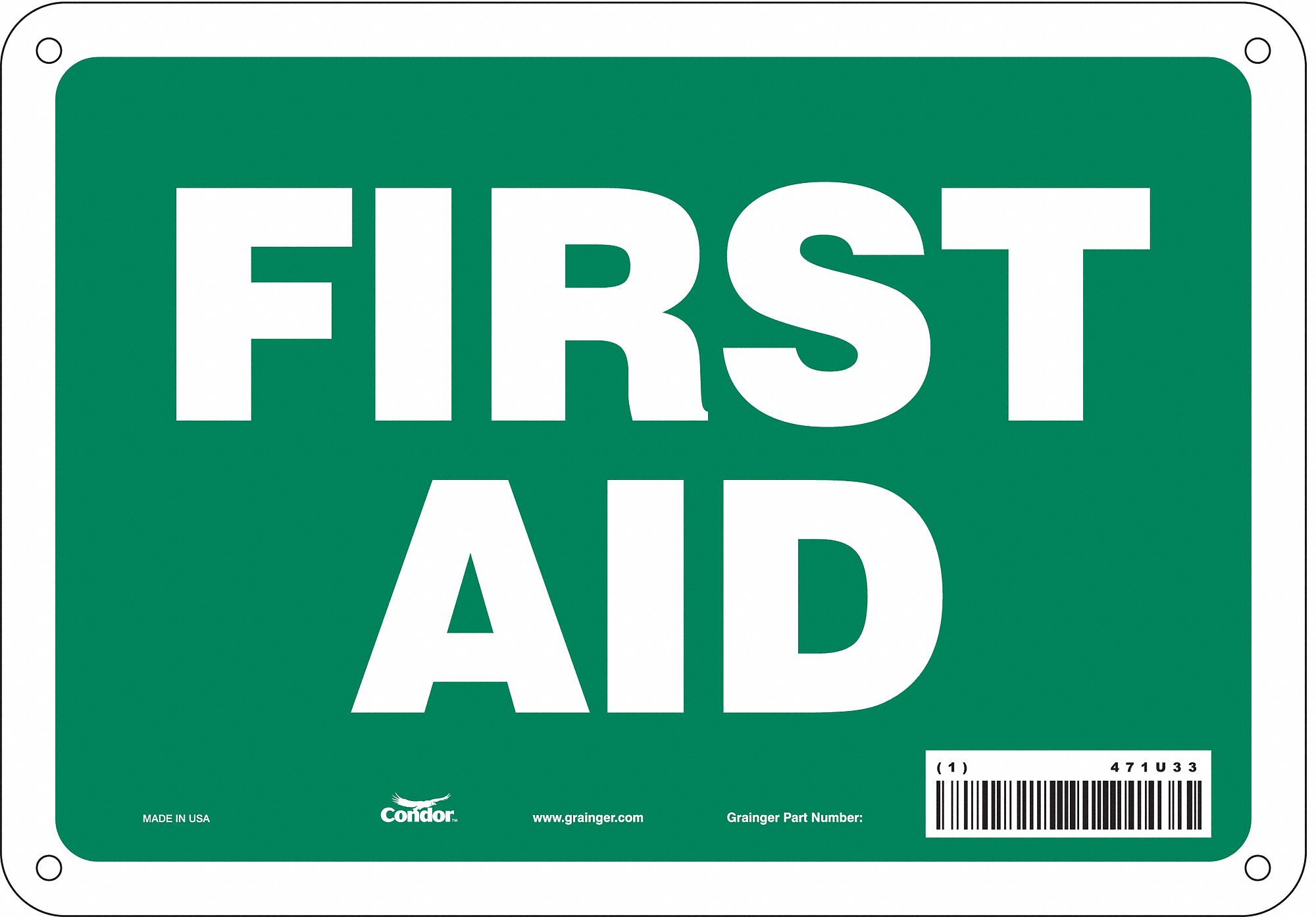 Safety Sign: Aluminum, Mounting Holes Sign Mounting, 7 in x 10 in Nominal Sign Size, 0.032 in Thick