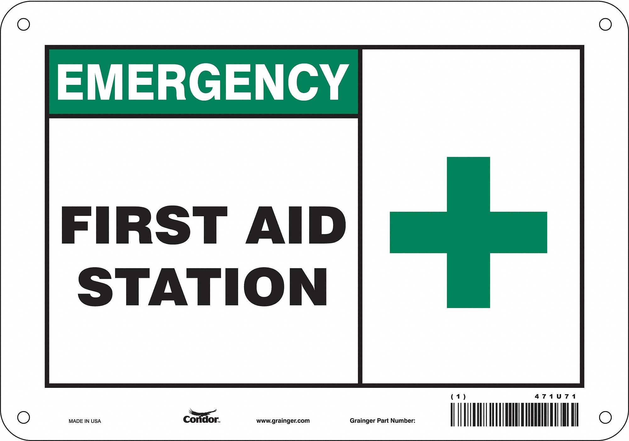 Safety Sign: Aluminum, Mounting Holes Sign Mounting, 7 in x 10 in Nominal Sign Size, 0.032 in Thick