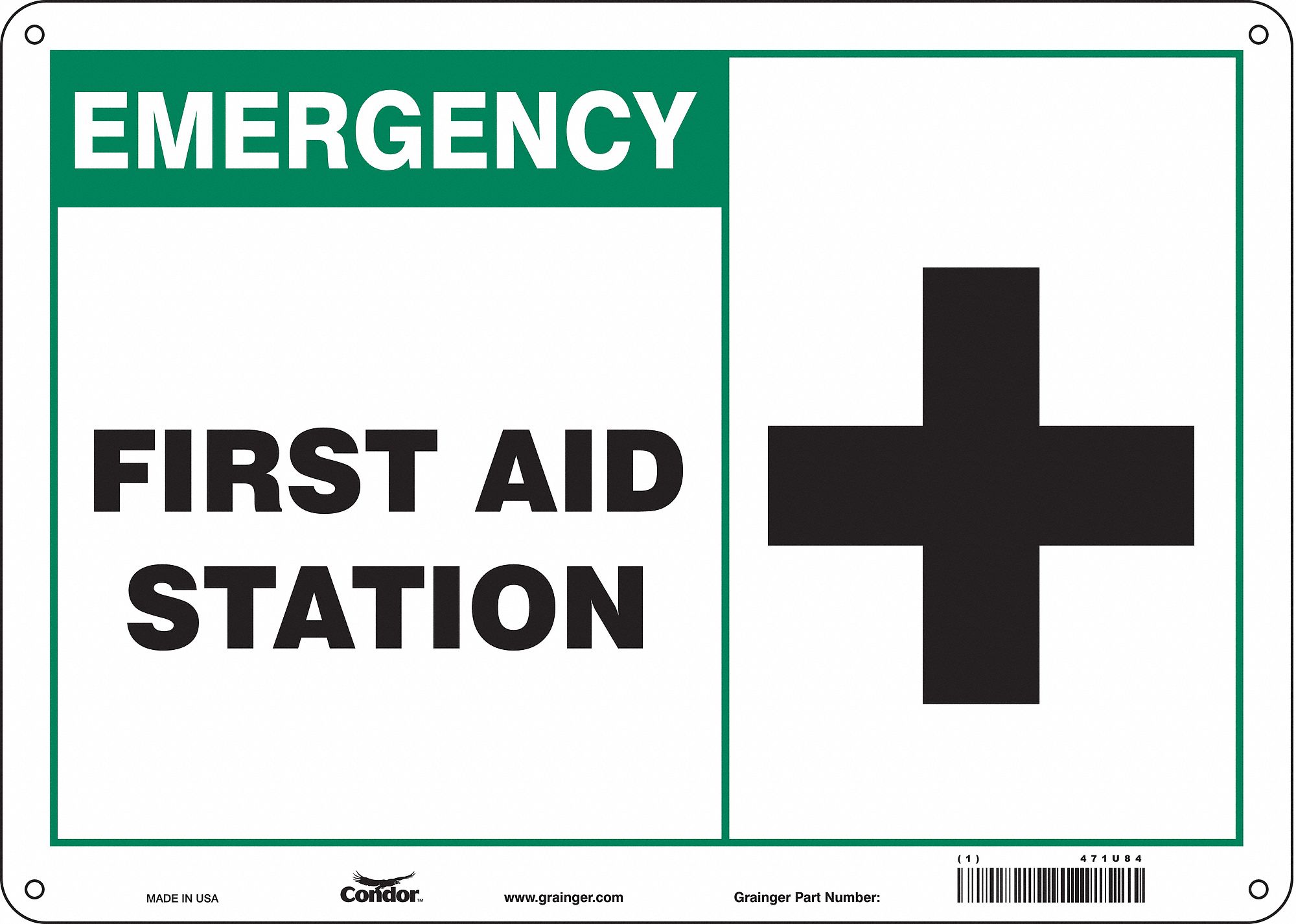 Safety Sign: Aluminum, Mounting Holes Sign Mounting, 10 in x 14 in Nominal Sign Size, 0.032 in Thick