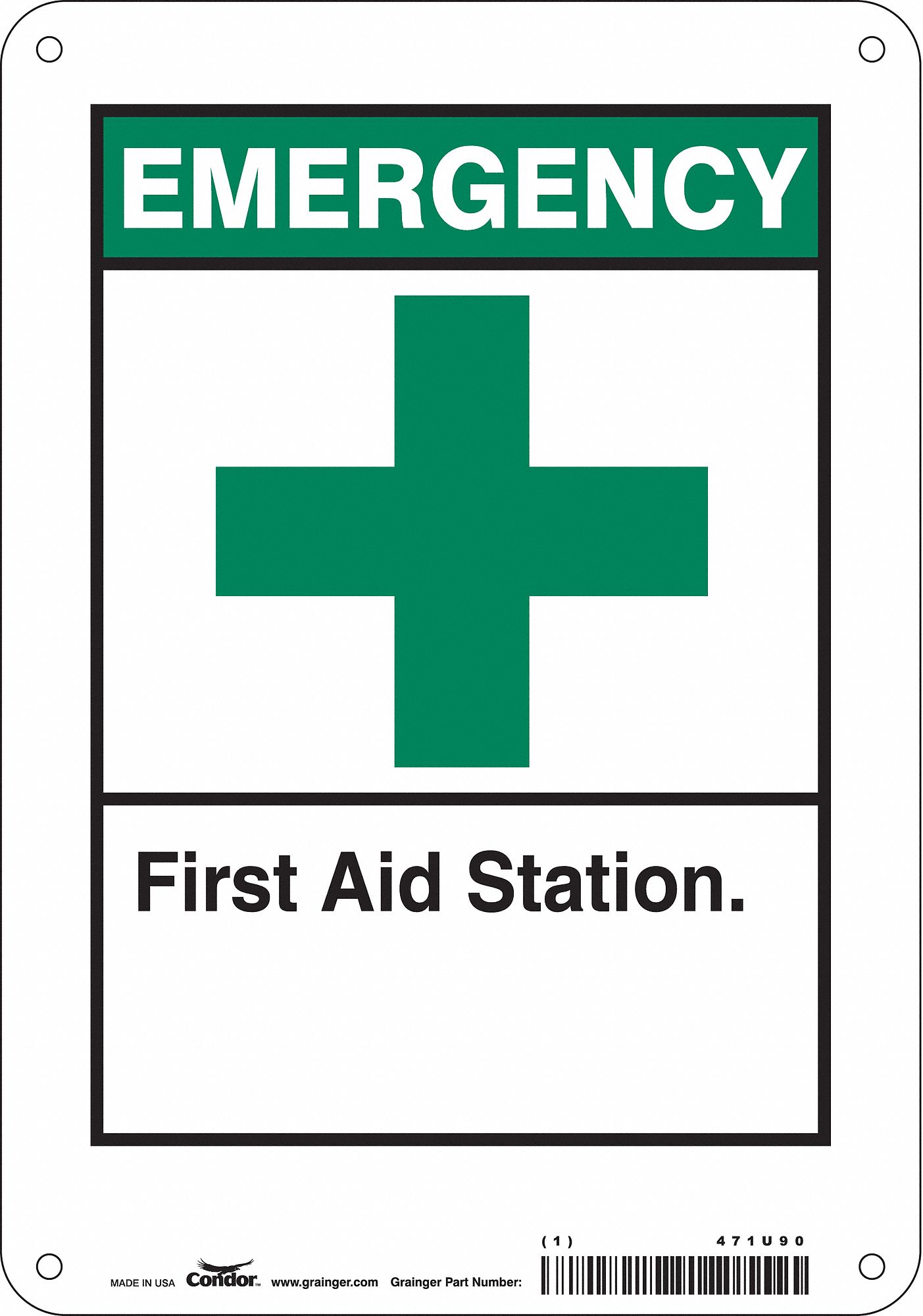 Safety Sign: Aluminum, Mounting Holes Sign Mounting, 10 in x 7 in Nominal Sign Size, 0.032 in Thick