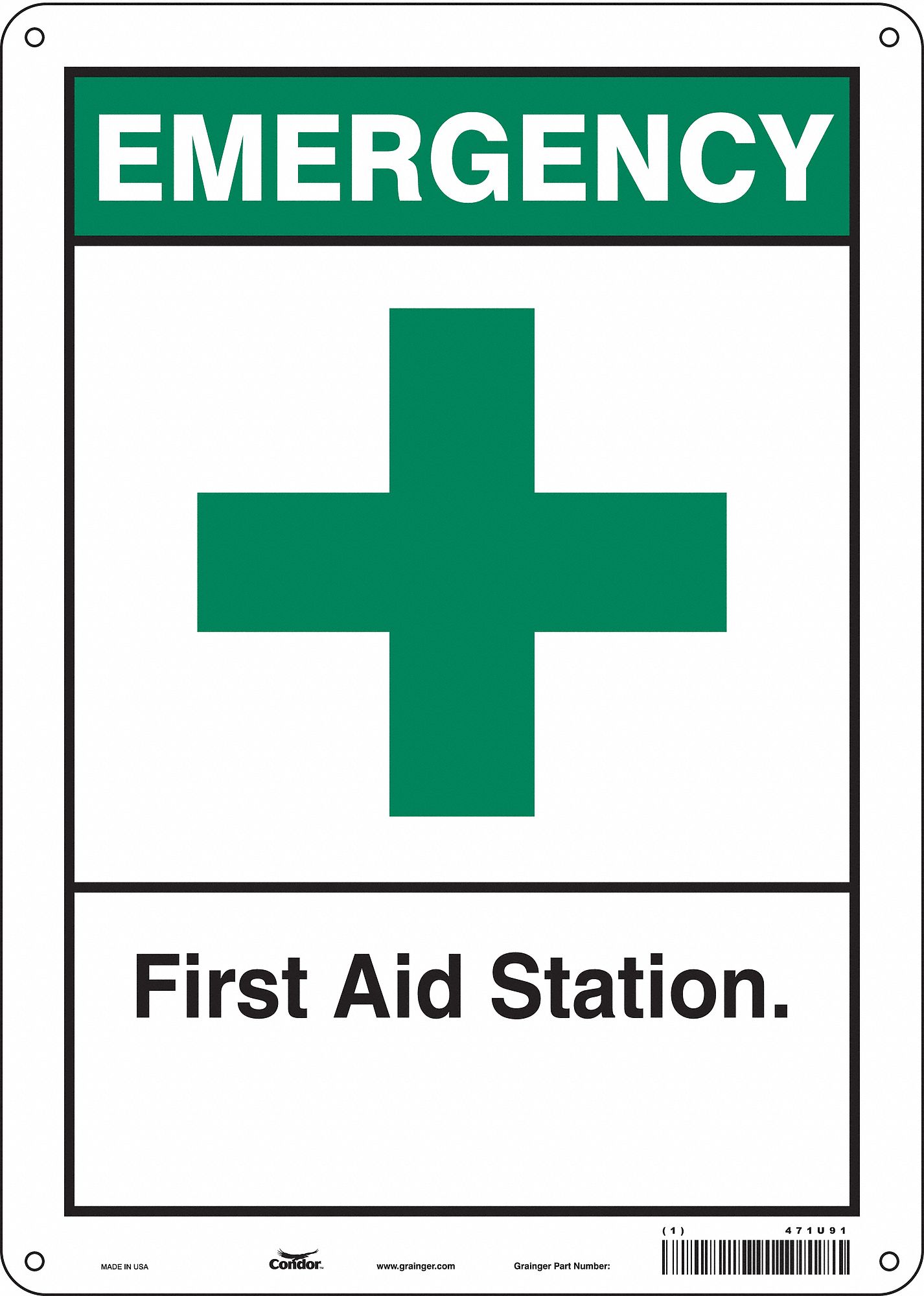 Safety Sign: Aluminum, Mounting Holes Sign Mounting, 14 in x 10 in Nominal Sign Size, 0.032 in Thick