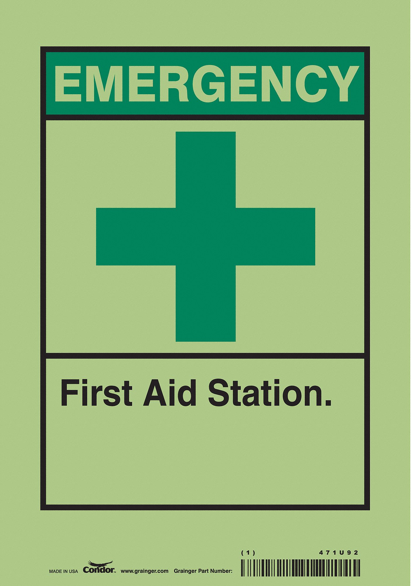 Safety Sign: Glow Vinyl, Adhesive Sign Mounting, 10 in x 7 in Nominal Sign Size, Not Retroreflective