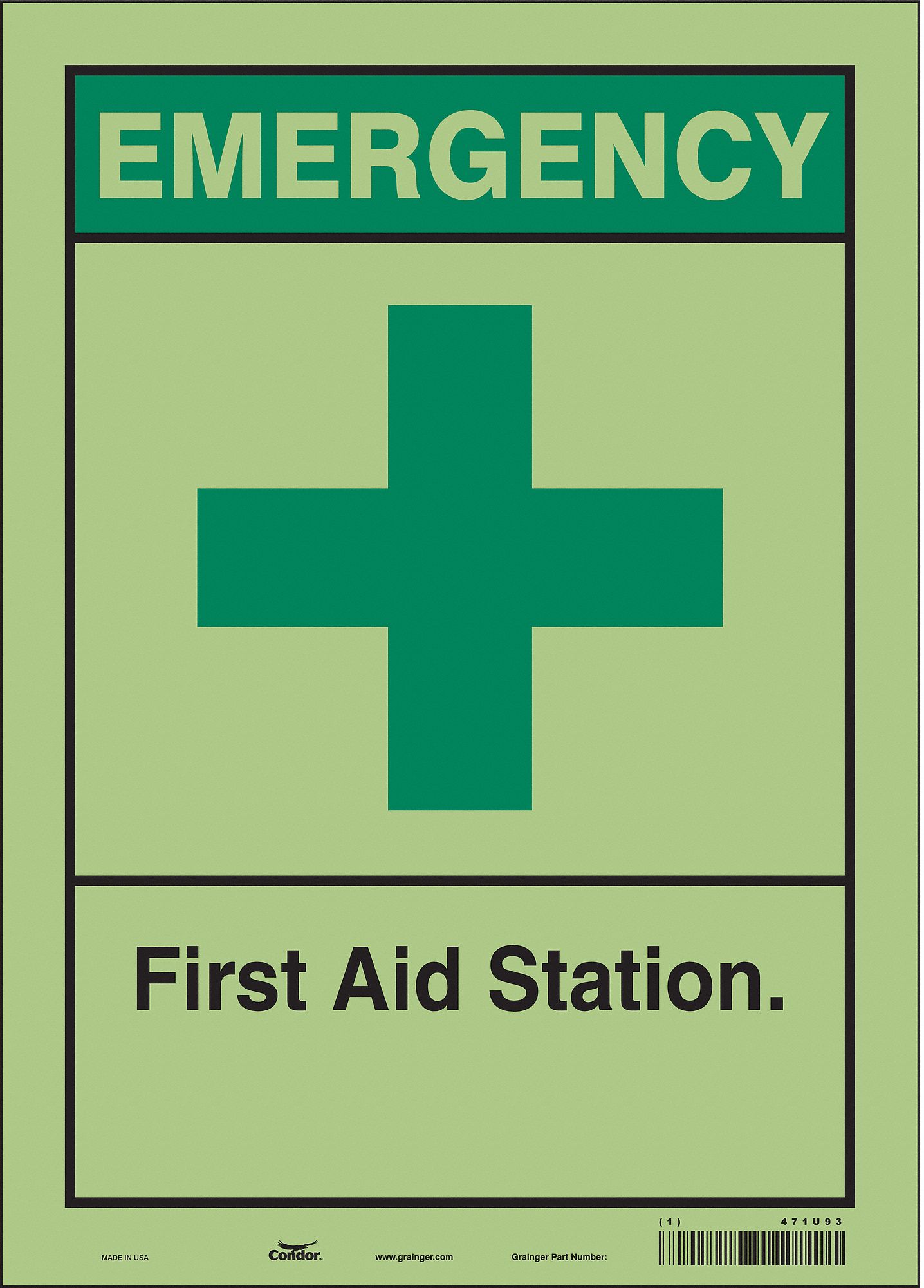 Safety Sign: Glow Vinyl, Adhesive Sign Mounting, 14 in x 10 in Nominal Sign Size, Glow In The Dark