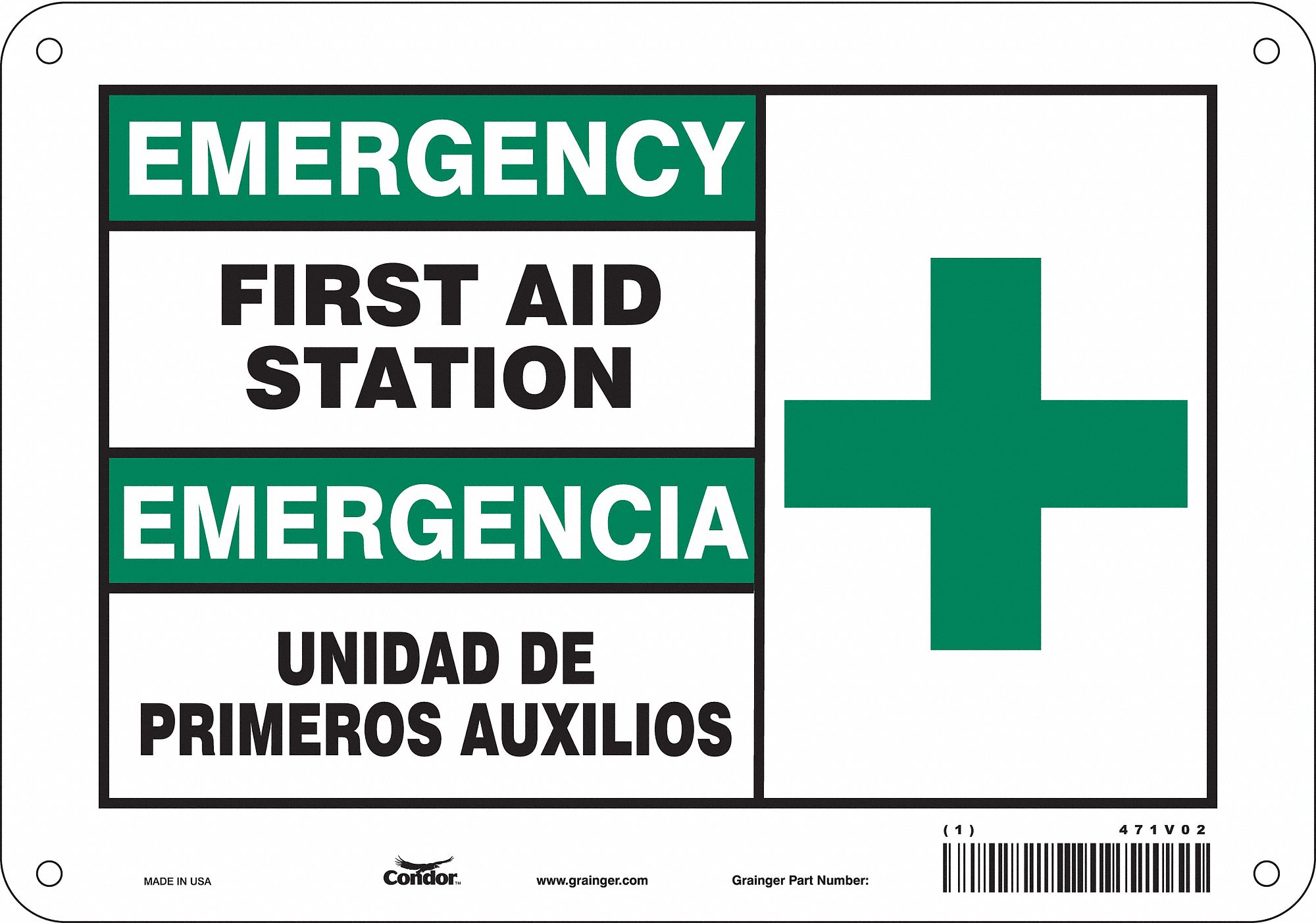 Safety Sign: Aluminum, Mounting Holes Sign Mounting, 7 in x 10 in Nominal Sign Size, 0.032 in Thick