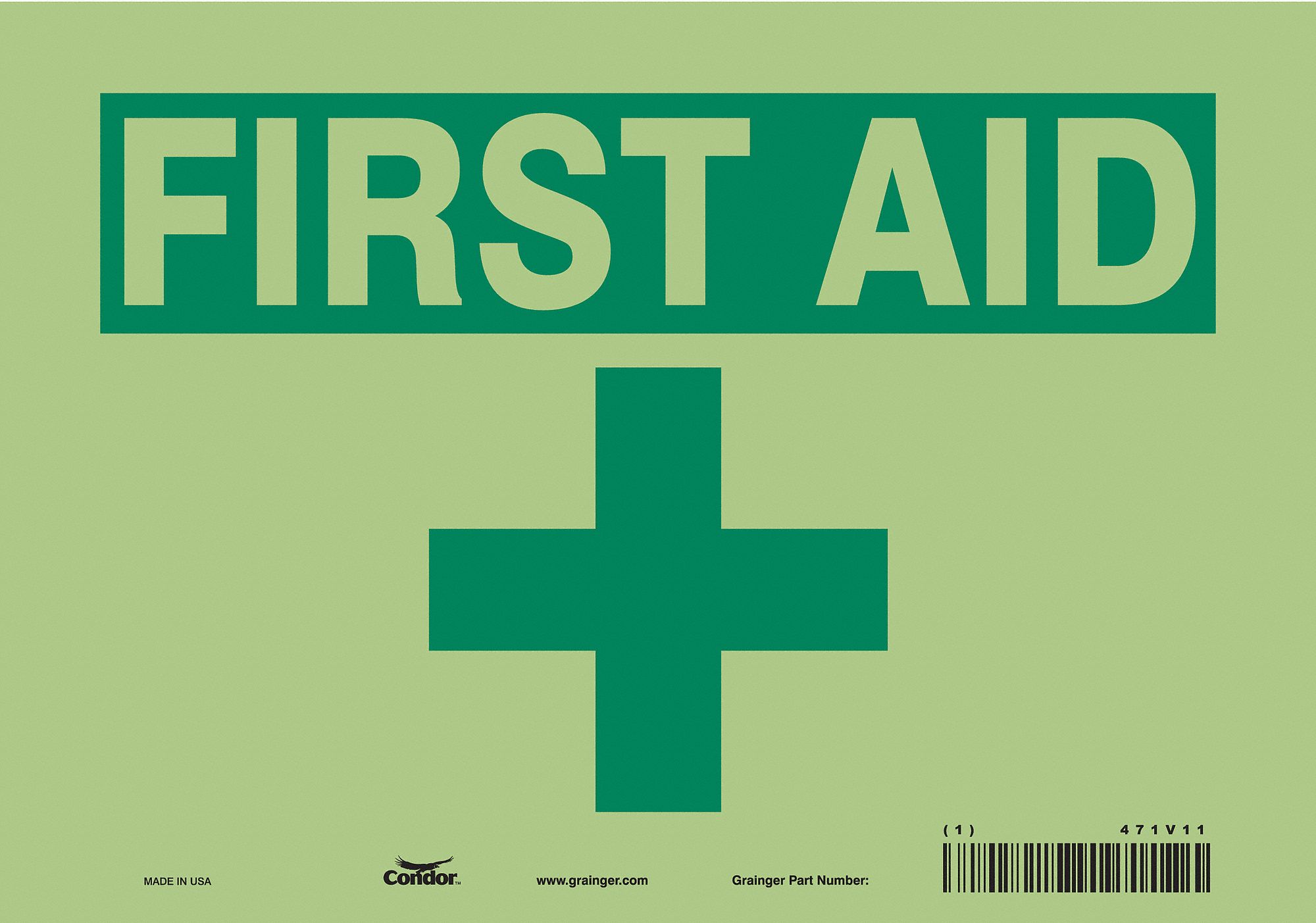 Safety Sign: Glow Vinyl, Adhesive Sign Mounting, 7 in x 10 in Nominal Sign Size, Not Retroreflective