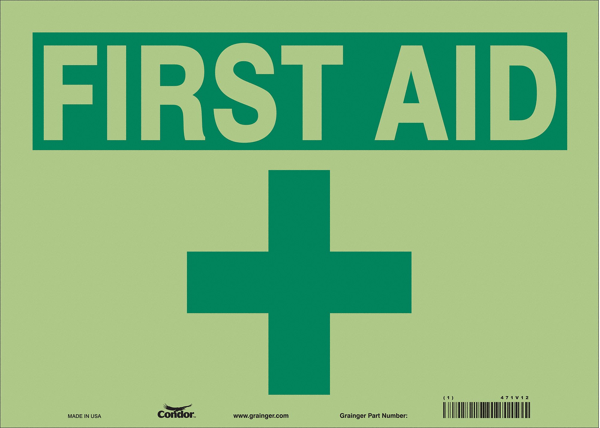 Safety Sign: Glow Vinyl, Adhesive Sign Mounting, 10 in x 14 in Nominal Sign Size, Glow In The Dark