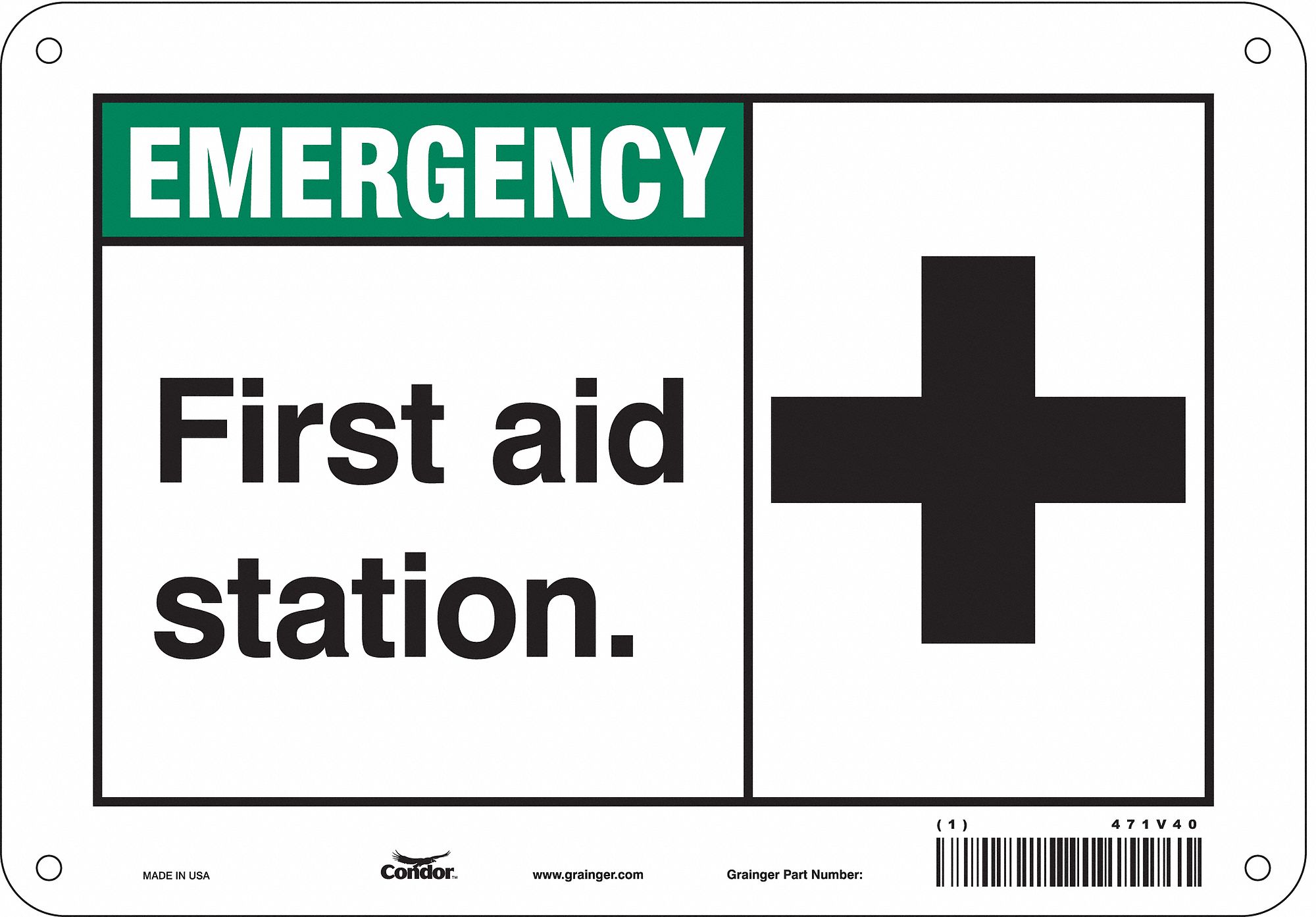 Safety Sign: Aluminum, Mounting Holes Sign Mounting, 7 in x 10 in Nominal Sign Size, 0.032 in Thick