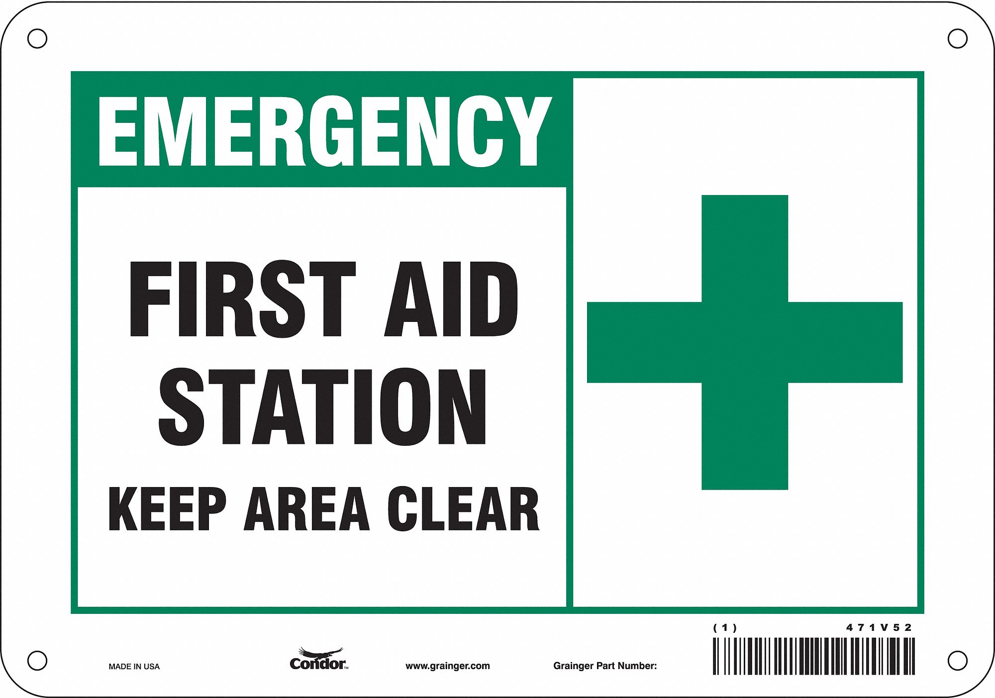 Safety Sign: Polyethylene, Mounting Holes Sign Mounting, 7 in x 10 in Nominal Sign Size