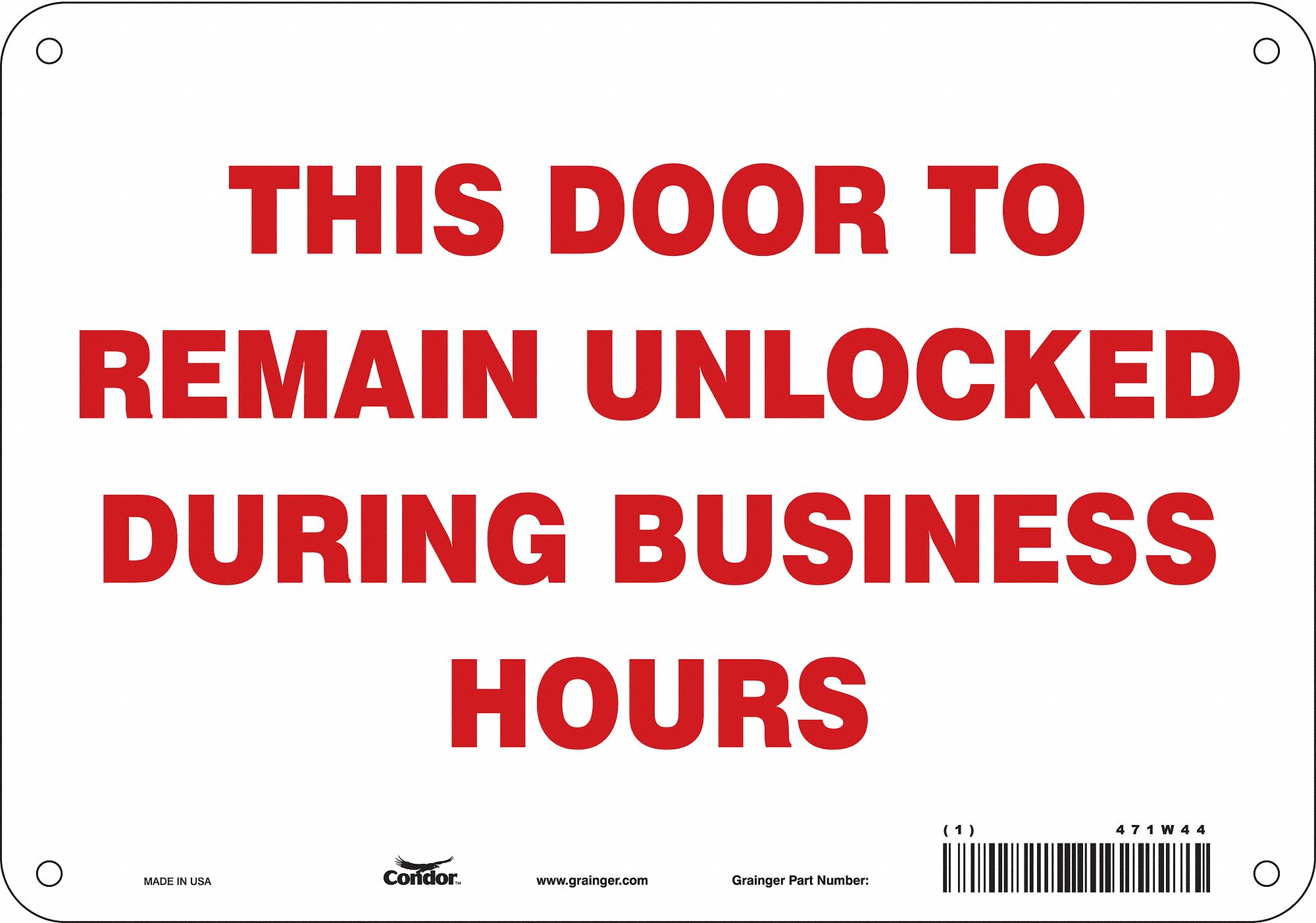 Safety Sign: Polyethylene, Mounting Holes Sign Mounting, 7 in x 10 in Nominal Sign Size, No Header