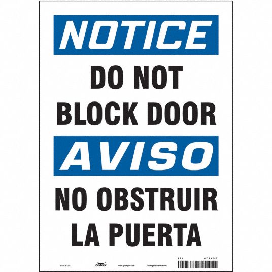 CONDOR Safety Sign, Do Not Block Door/No Obstruir La Puerta, Sign ...