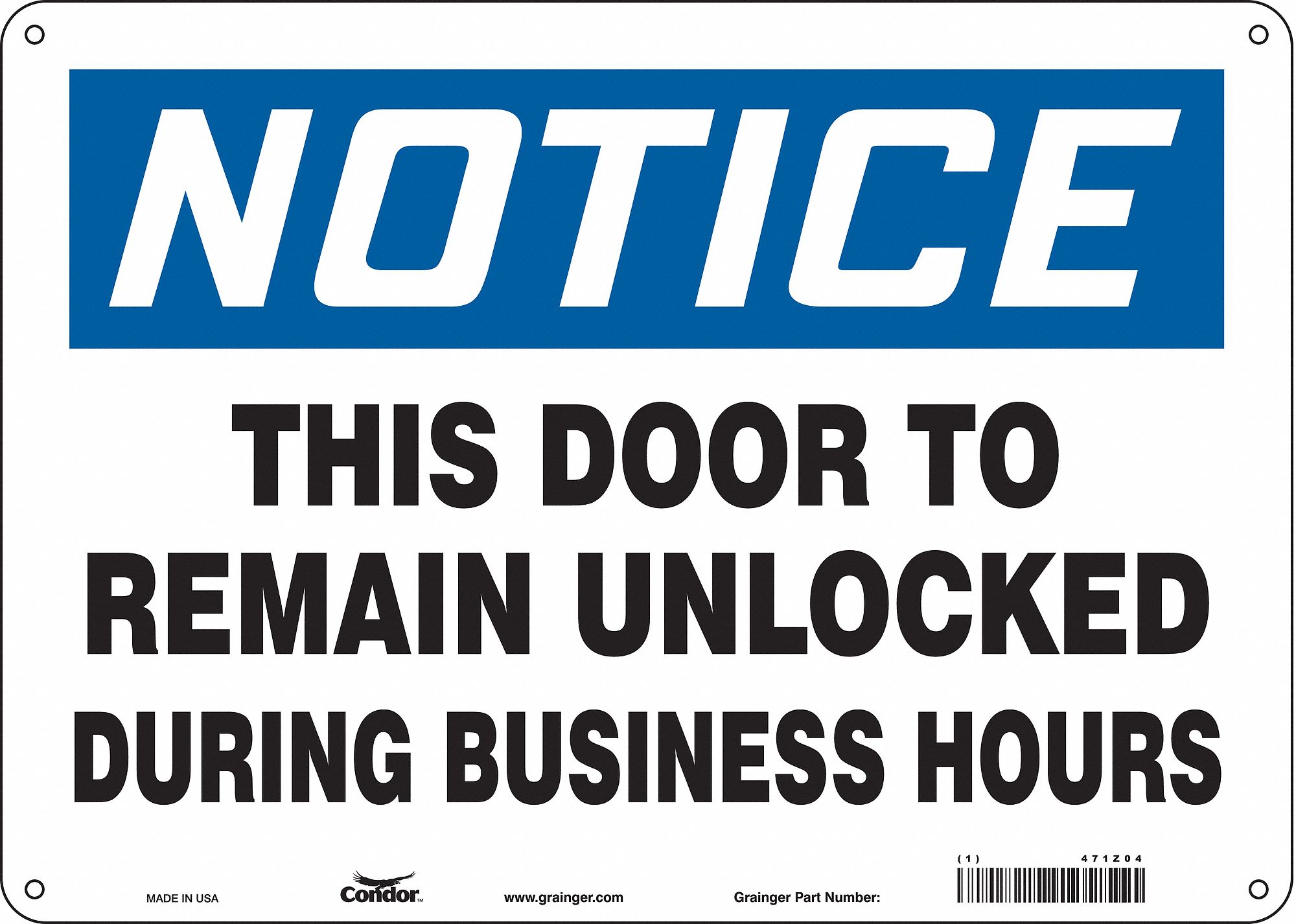 Safety Sign: Polyethylene, Mounting Holes Sign Mounting, 10 in x 14 in Nominal Sign Size