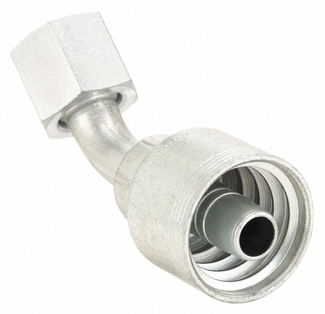 Hydraulic Crimp Fitting: Steel x Steel, 45° Elbow, -10 For Hose Dash Size, ORS x Crimp