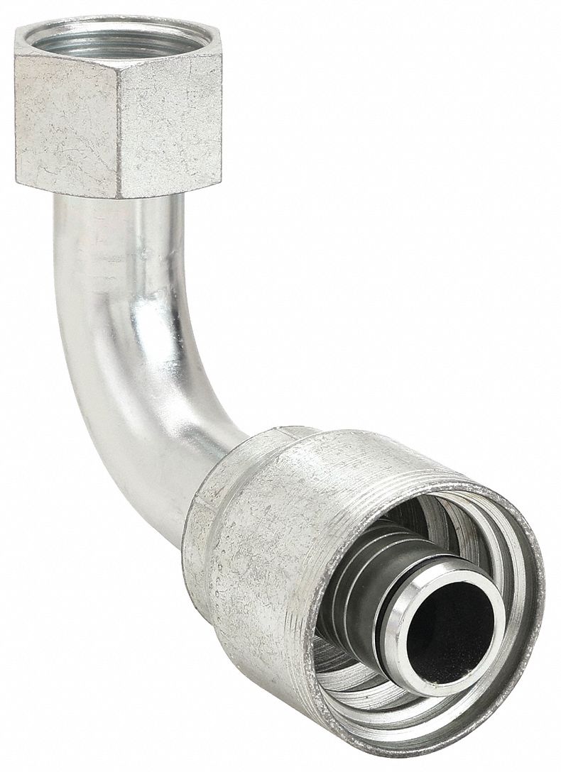 Hydraulic Crimp Fitting: Steel x Steel, 90° Elbow, -10 For Hose Dash Size, ORS x Crimp