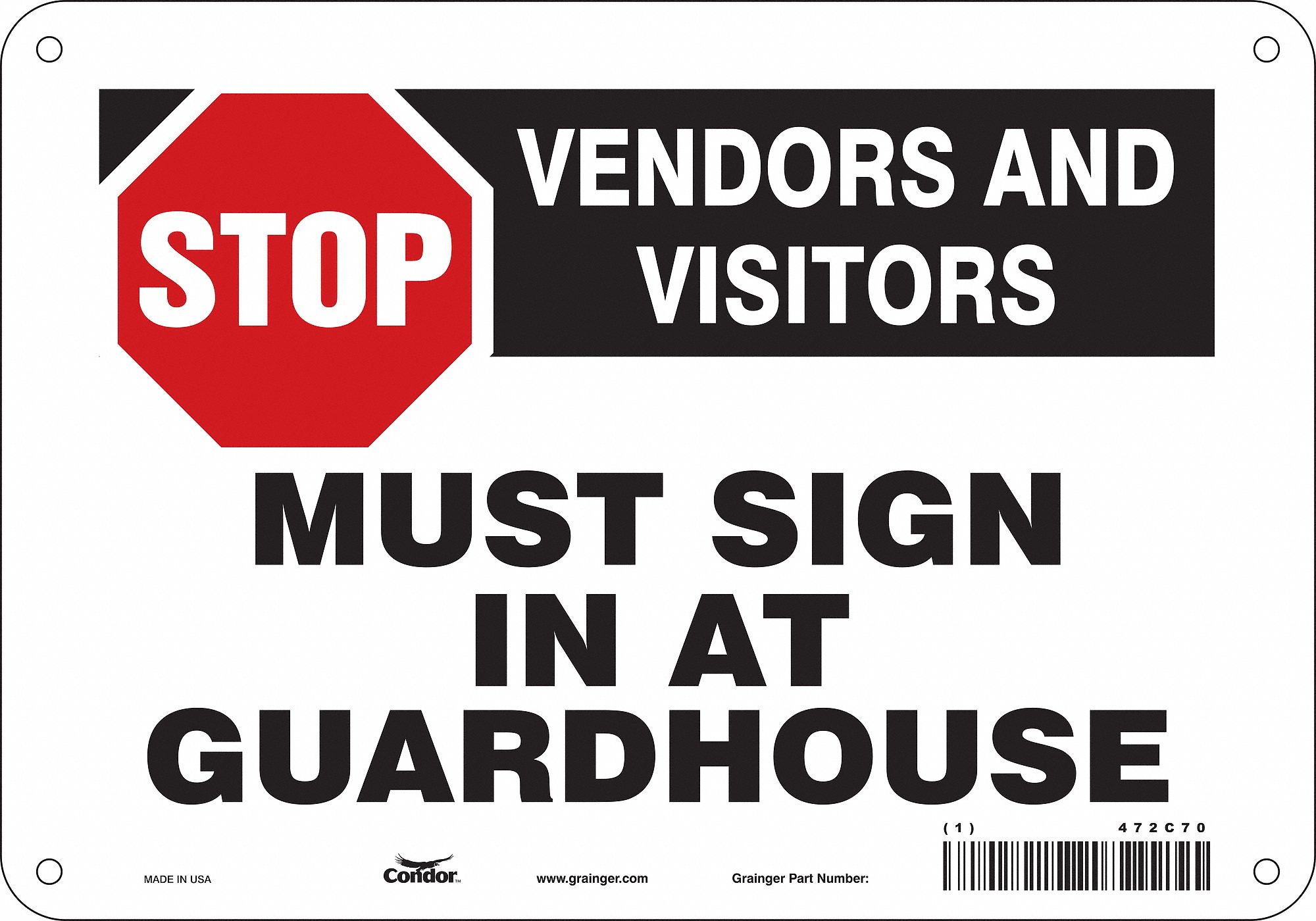 Safety Sign: Polyethylene, Mounting Holes Sign Mounting, 7 in x 10 in Nominal Sign Size, No Header