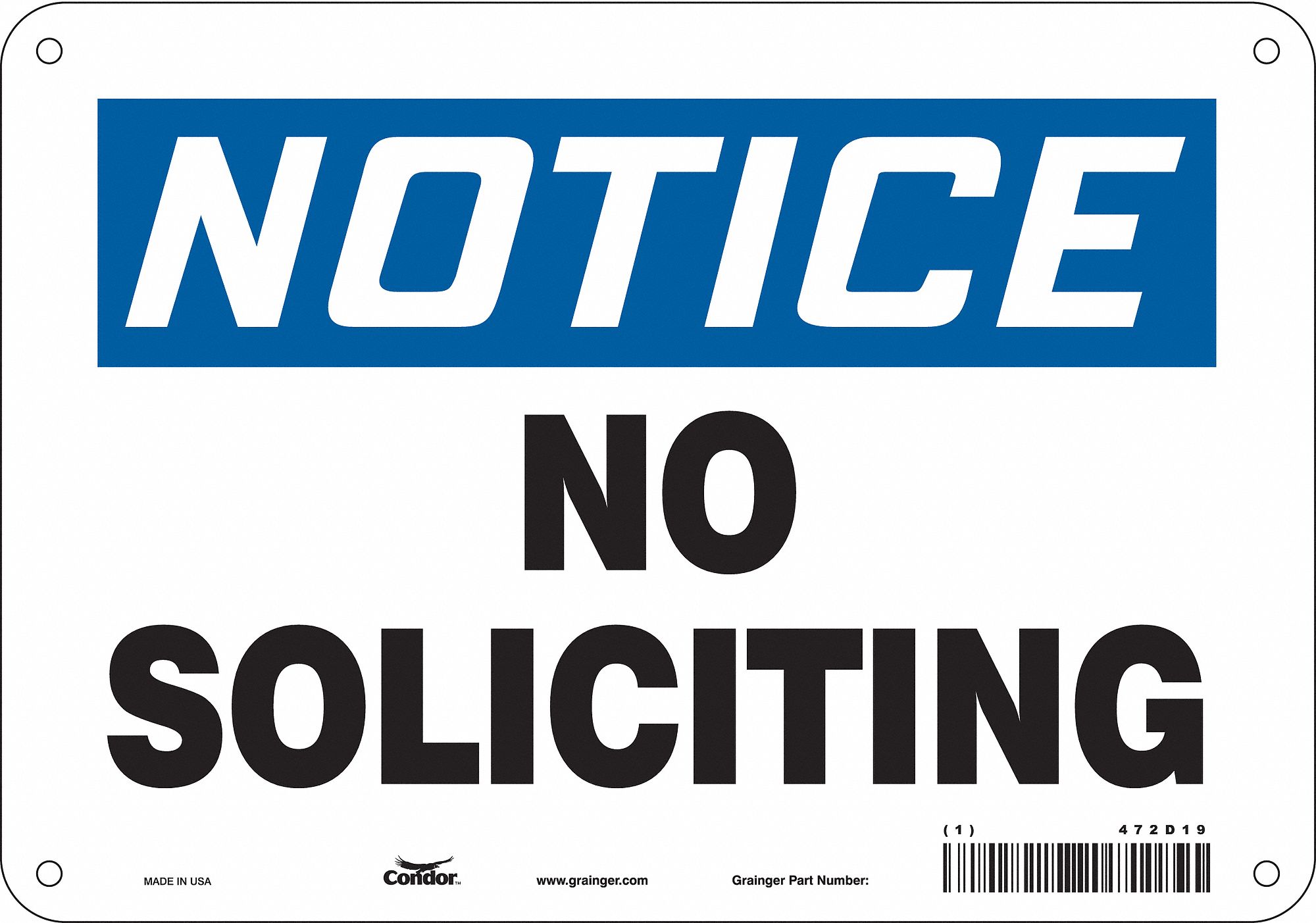 Safety Sign: Aluminum, Mounting Holes Sign Mounting, 7 in x 10 in Nominal Sign Size, 0.032 in Thick