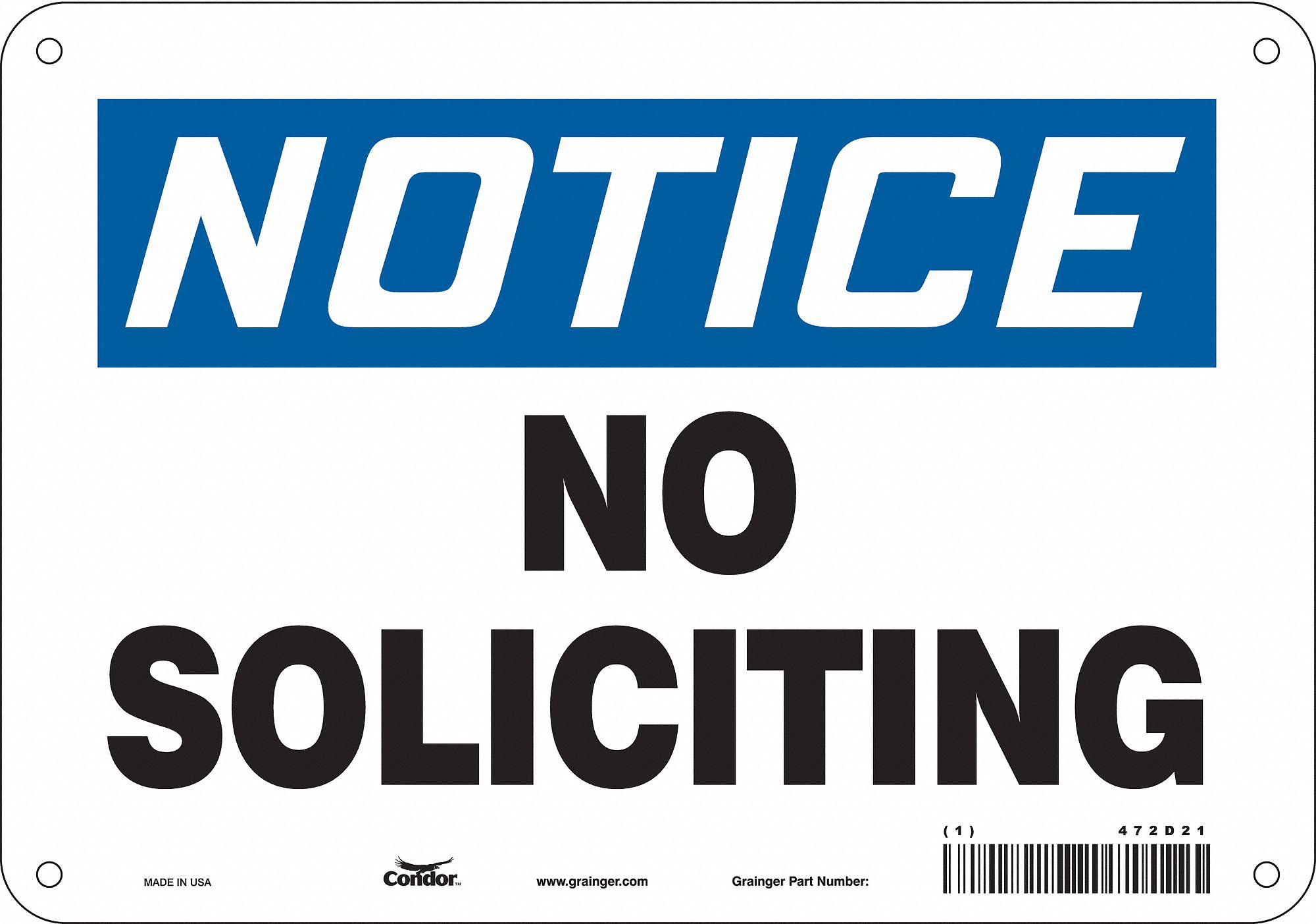 Safety Sign: Polyethylene, Mounting Holes Sign Mounting, 7 in x 10 in Nominal Sign Size