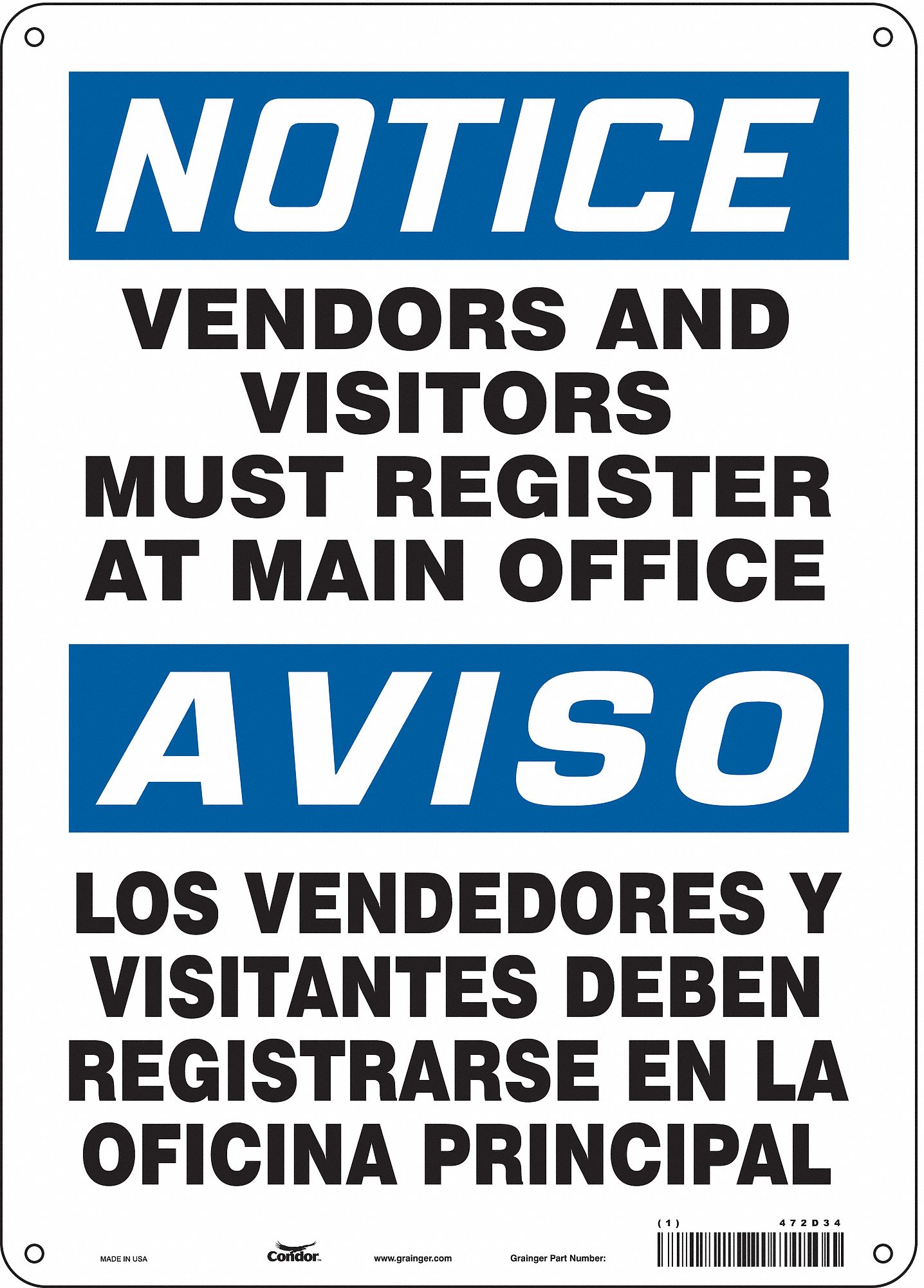 Safety Sign: Polyethylene, Mounting Holes Sign Mounting, 14 in x 10 in Nominal Sign Size