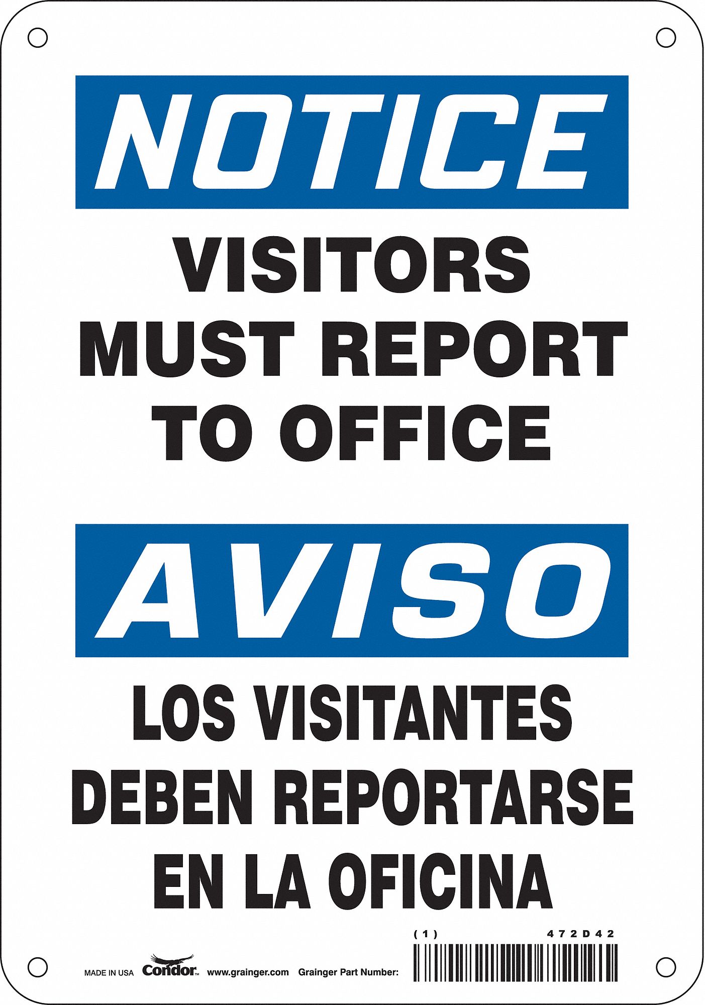 Safety Sign: Polyethylene, Mounting Holes Sign Mounting, 10 in x 7 in Nominal Sign Size