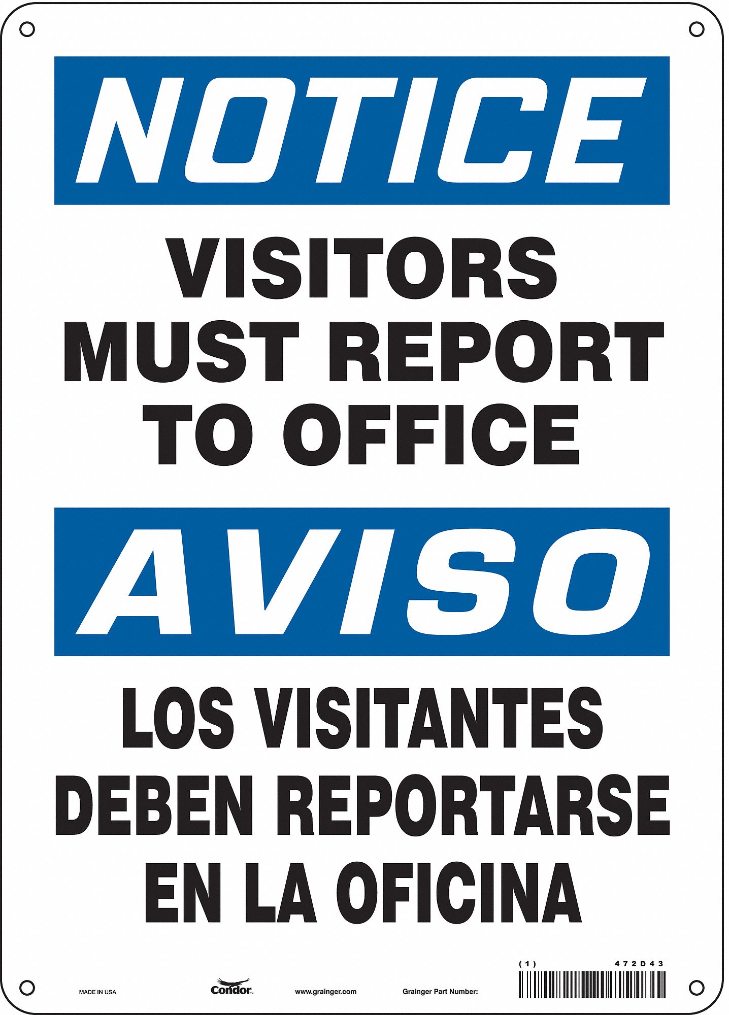 Safety Sign: Polyethylene, Mounting Holes Sign Mounting, 14 in x 10 in Nominal Sign Size