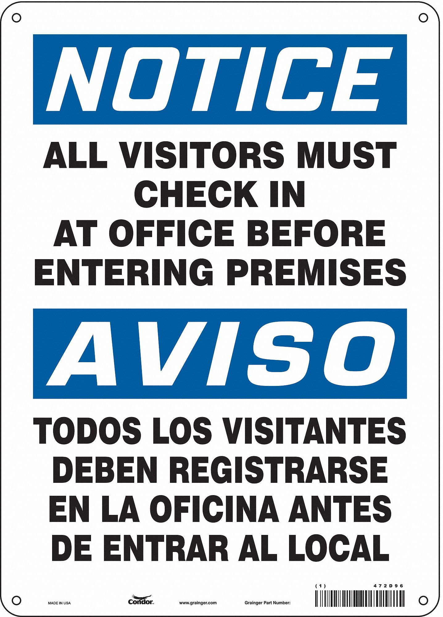 Safety Sign: Aluminum, Mounting Holes Sign Mounting, 14 in x 10 in Nominal Sign Size, 0.032 in Thick