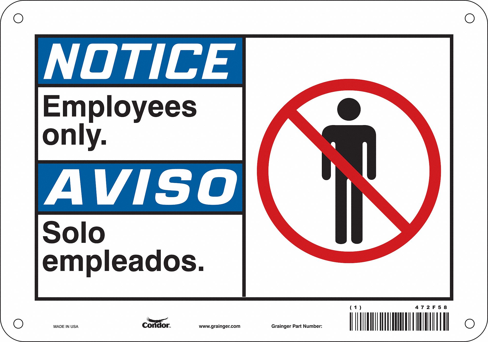 Safety Sign: Polyethylene, Mounting Holes Sign Mounting, 7 in x 10 in Nominal Sign Size, Wall