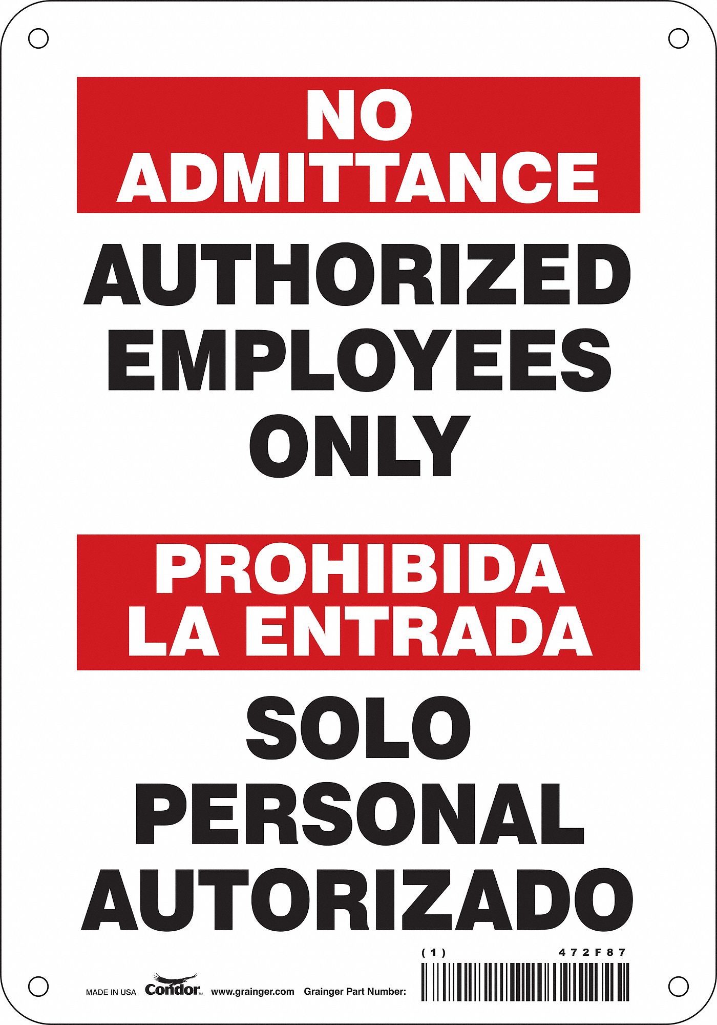 Safety Sign: Polyethylene, Mounting Holes Sign Mounting, 10 in x 7 in Nominal Sign Size, Wall