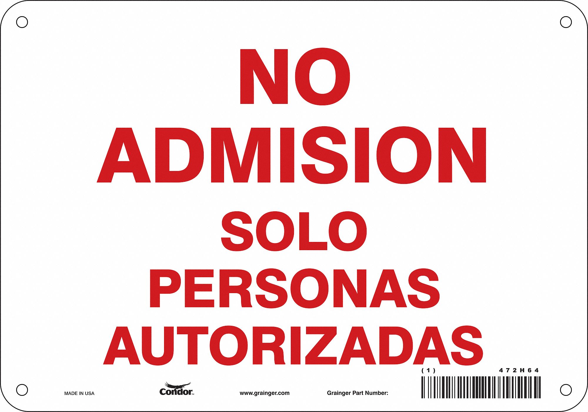 Safety Sign: Polyethylene, Mounting Holes Sign Mounting, 7 in x 10 in Nominal Sign Size, No Header