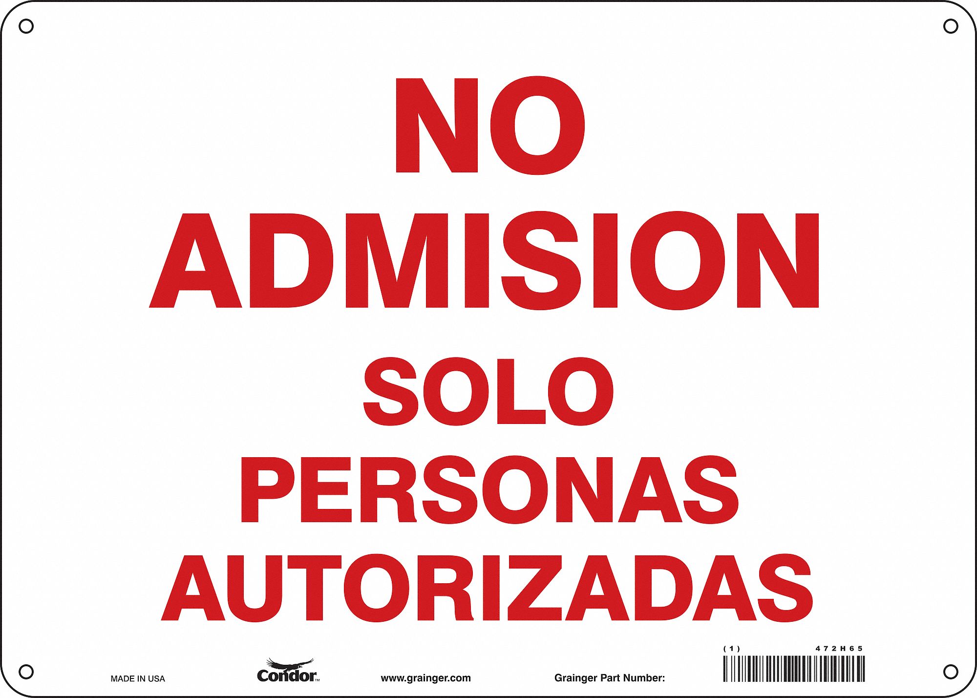 Safety Sign: Polyethylene, Mounting Holes Sign Mounting, 10 in x 14 in Nominal Sign Size, No Header