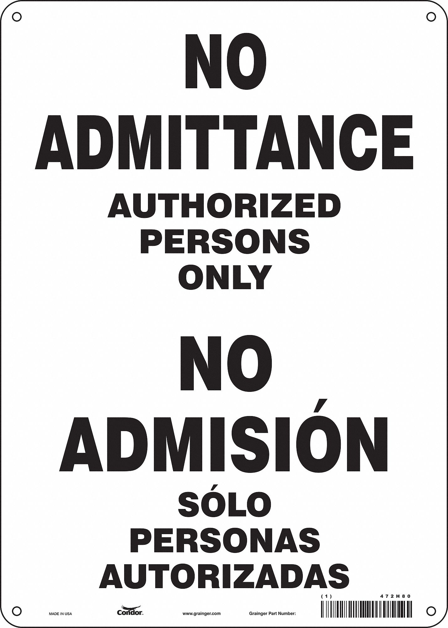 Safety Sign: Polyethylene, Mounting Holes Sign Mounting, 14 in x 10 in Nominal Sign Size, No Header