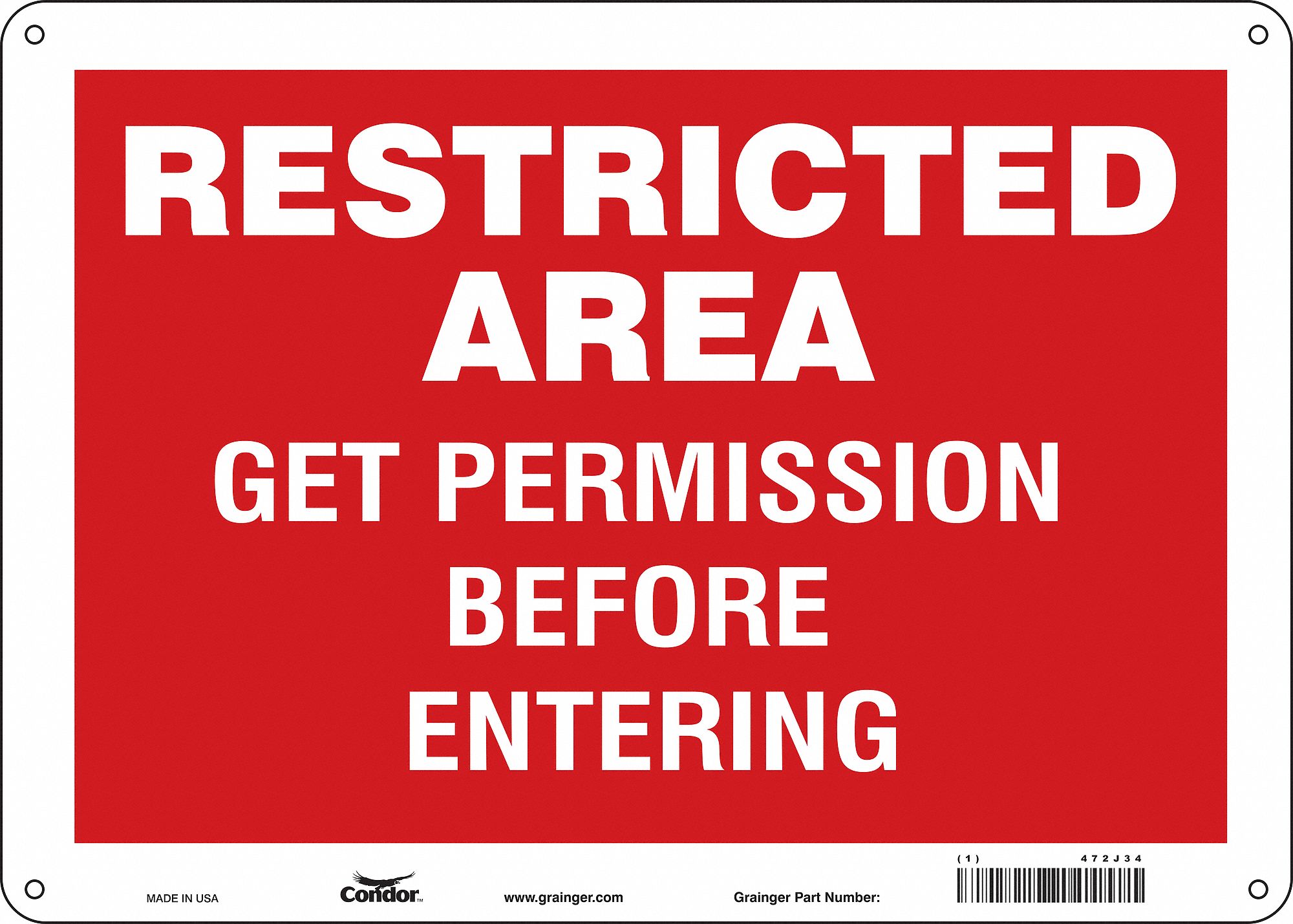 Safety Sign: Polyethylene, Mounting Holes Sign Mounting, 10 in x 14 in Nominal Sign Size, No Header
