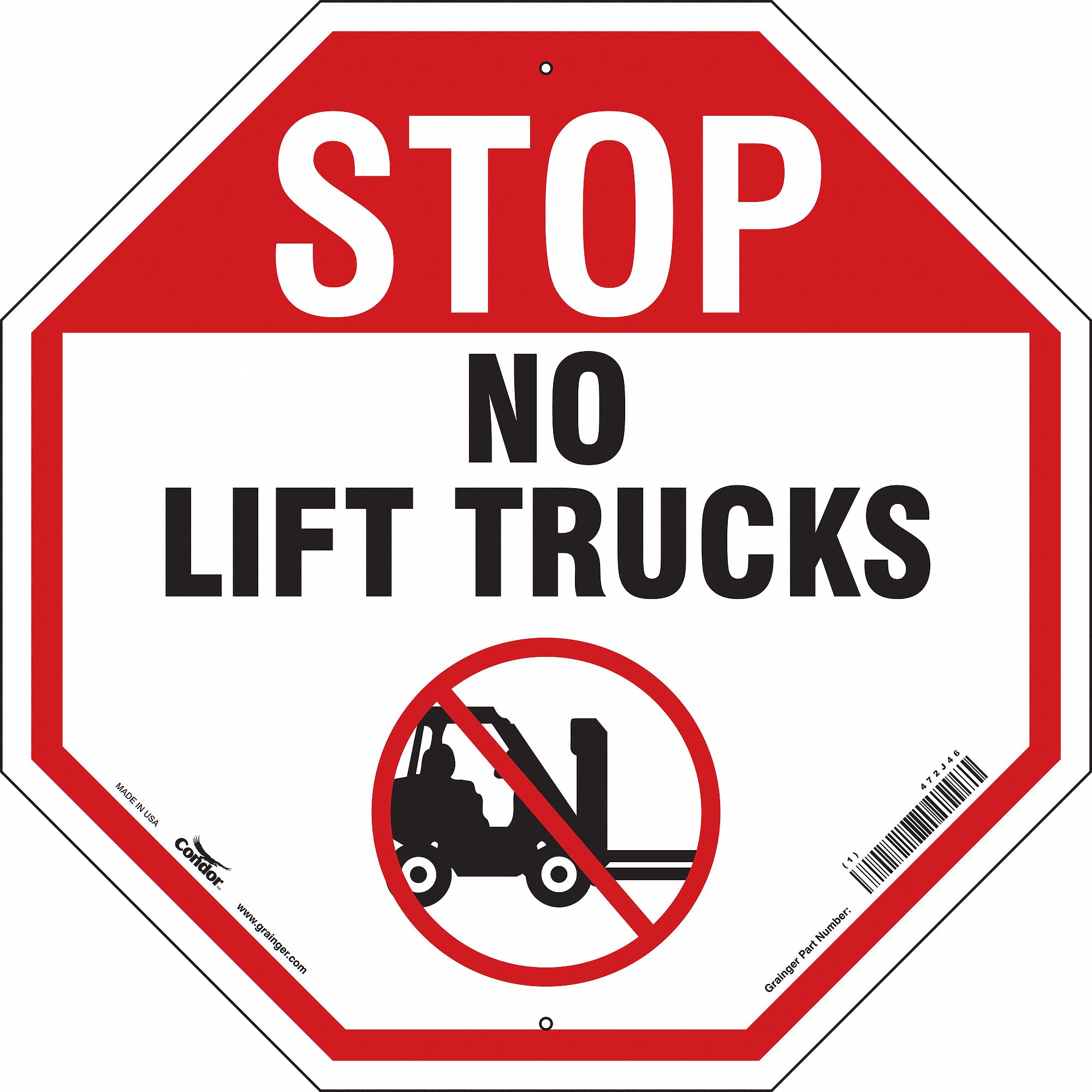 Safety Sign: Aluminum, Mounting Holes Sign Mounting, 24 in x 24 in Nominal Sign Size, 0.032 in Thick